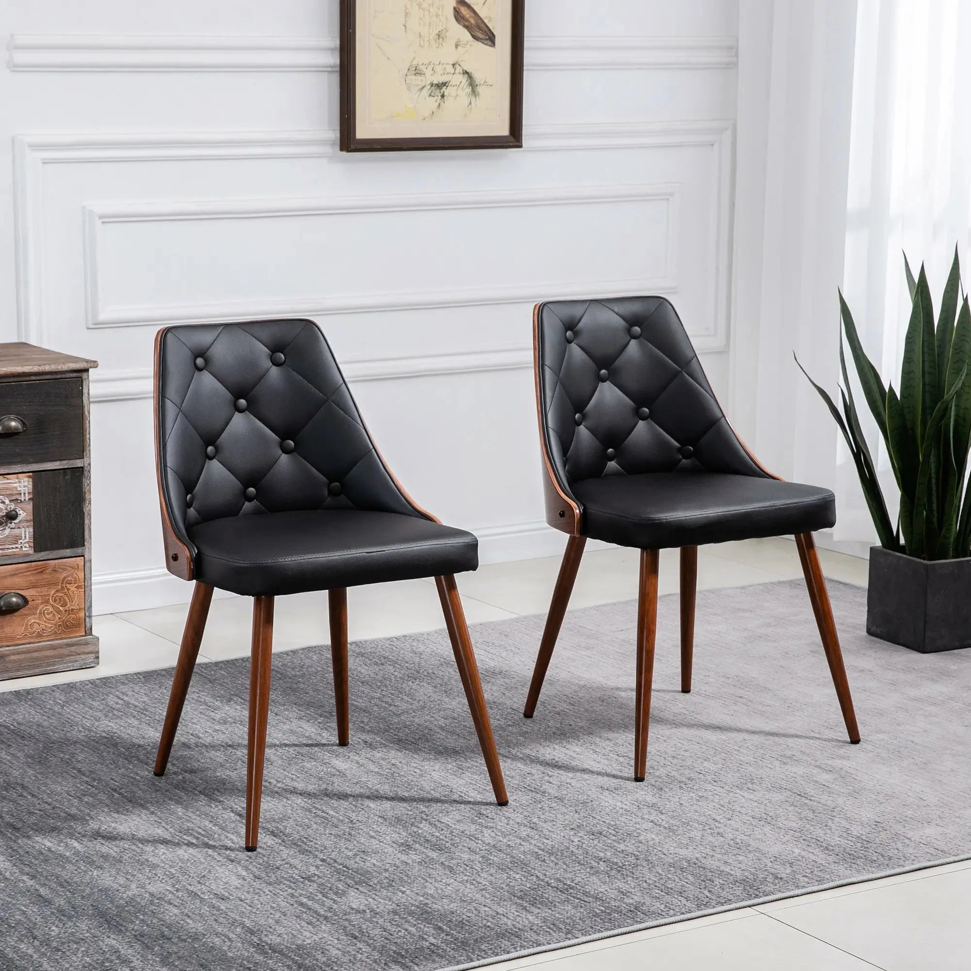 Premium Tufted Faux Leather Dining Chairs Set of 2 - Modern Kitchen & Dining Room Furniture - Available in Black & Brown for Home, Restaurant & Office Decor