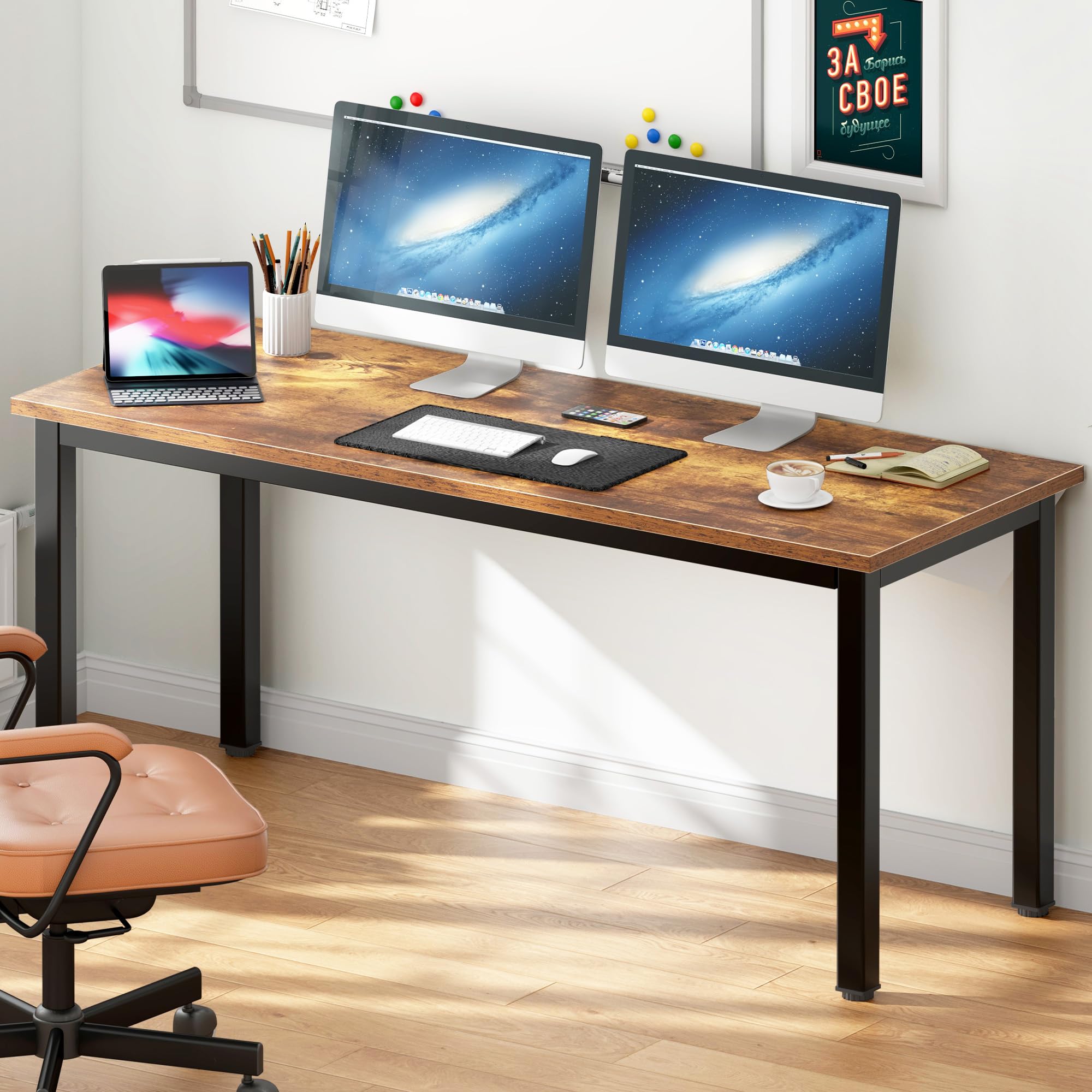 DlandHome 63 Inch Retro Computer Desk - Home Office Desk, Writing Desk, Study Table, Gaming Desk, Workstation for Small Spaces - Perfect for Home Office, Gaming Setup & Study Room