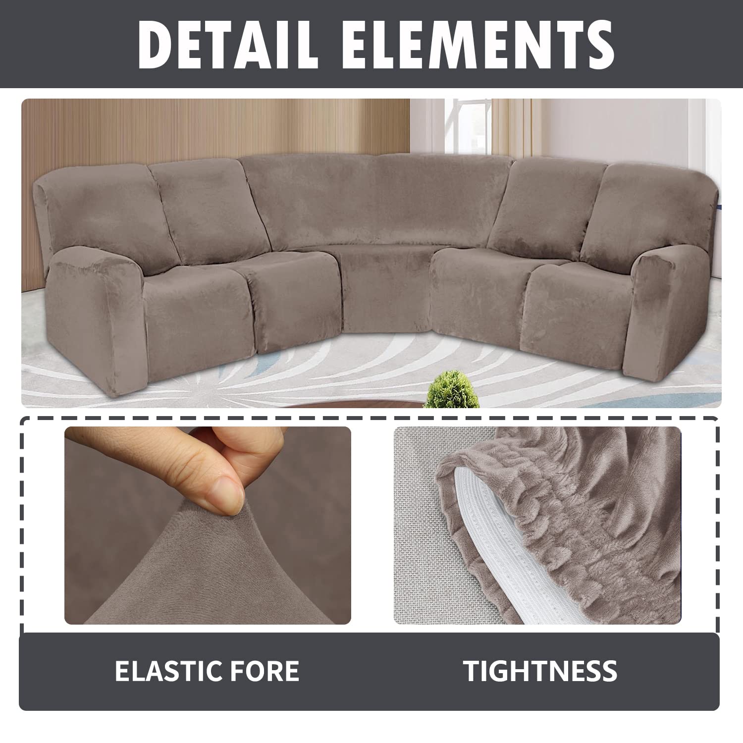 7-Piece L-Shaped Velvet Stretch Recliner Corner Sofa Cover - Soft, Washable & Durable Furniture Protector for Sectional Sofa Sets | Perfect for Living Room, Home Theater & Family Gatherings (Leather)