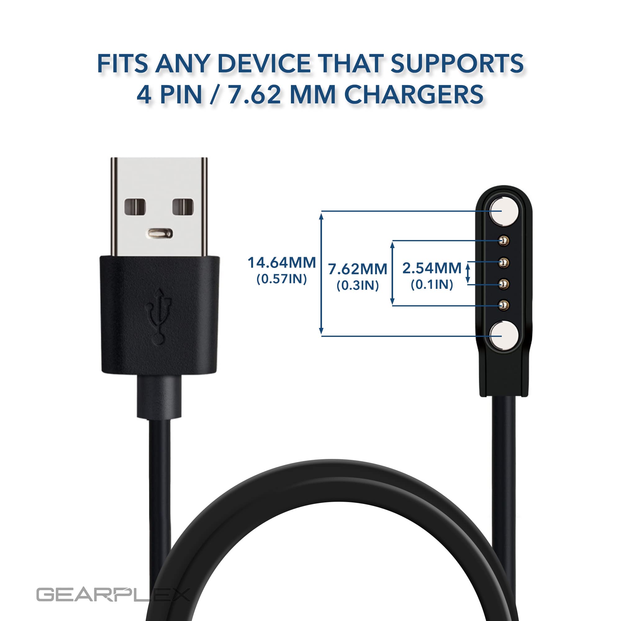 Magnetic Smart Watch Charger Cable - Fast Charging USB Type-A 7.62mm 4-Pin Connector - Compatible with Apple Watch, Samsung Galaxy Watch & Fitness Trackers (2 Pack) - Perfect for Home, Office & Travel Use