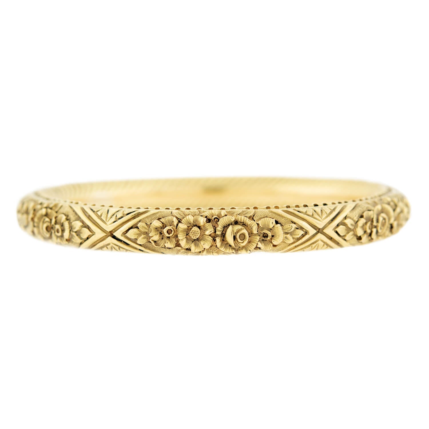 Victorian Style 18k Gold Repoussé Hinged Bangle Bracelet - Elegant Antique Jewelry for Women, Perfect for Weddings, Parties & Special Occasions