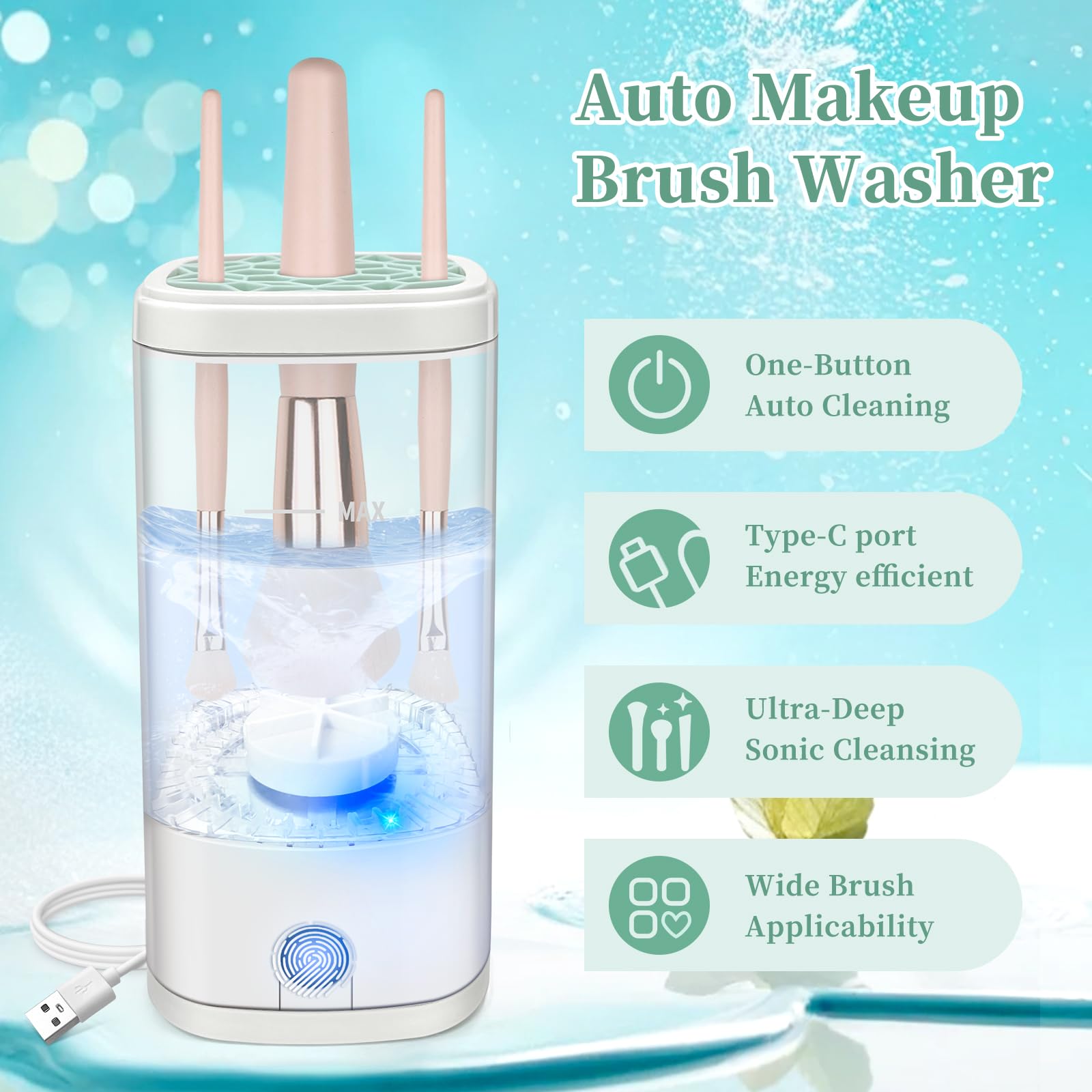 Electric Makeup Brush Cleaner Machine - Automatic & Efficient Cleaning for All Brush Types - Transparent Design - Perfect for Home & Salon Use