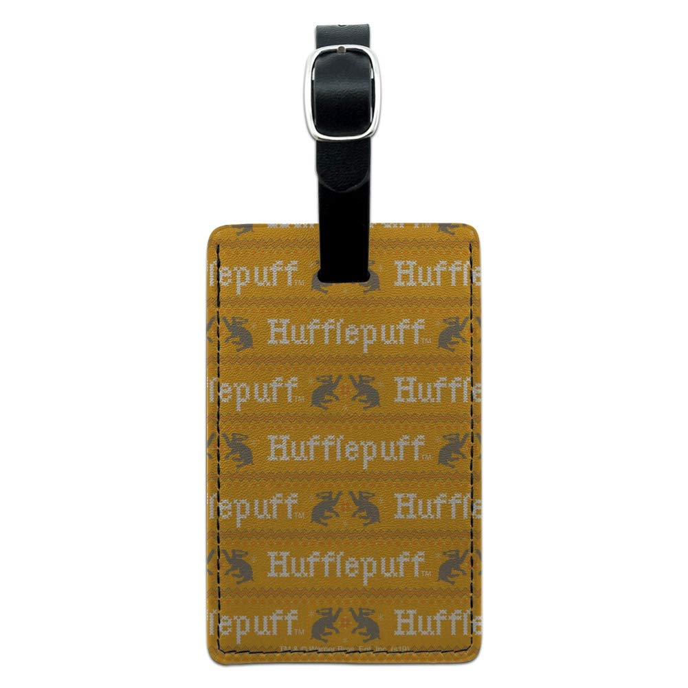 Harry Potter Hufflepuff Sweater Inspired Leather Luggage Tag - Personalized ID Card Holder for Travel Bags, Suitcases & Backpacks - Perfect for Harry Potter Fans & Travel Enthusiasts
