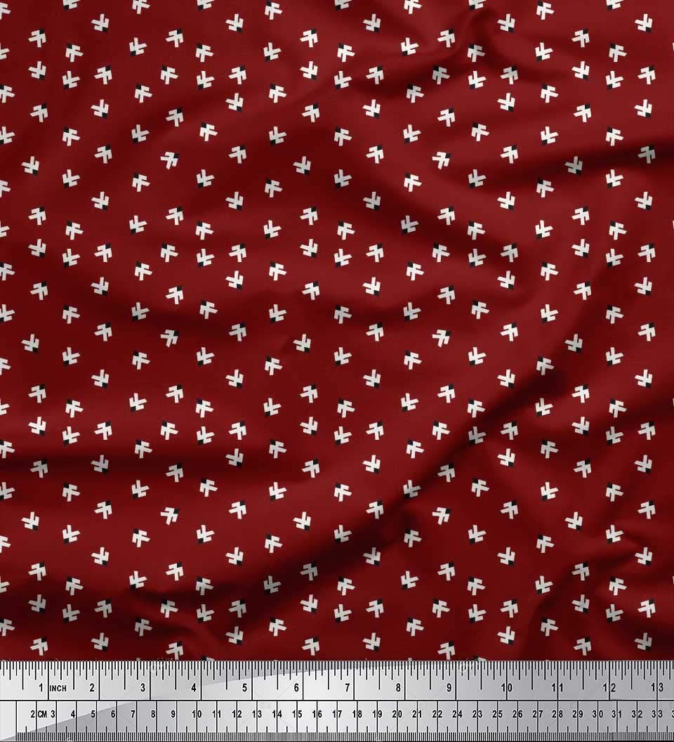 Soimoi 100% Cotton Cambric Fabric - Red Geometric Cross Print - 56