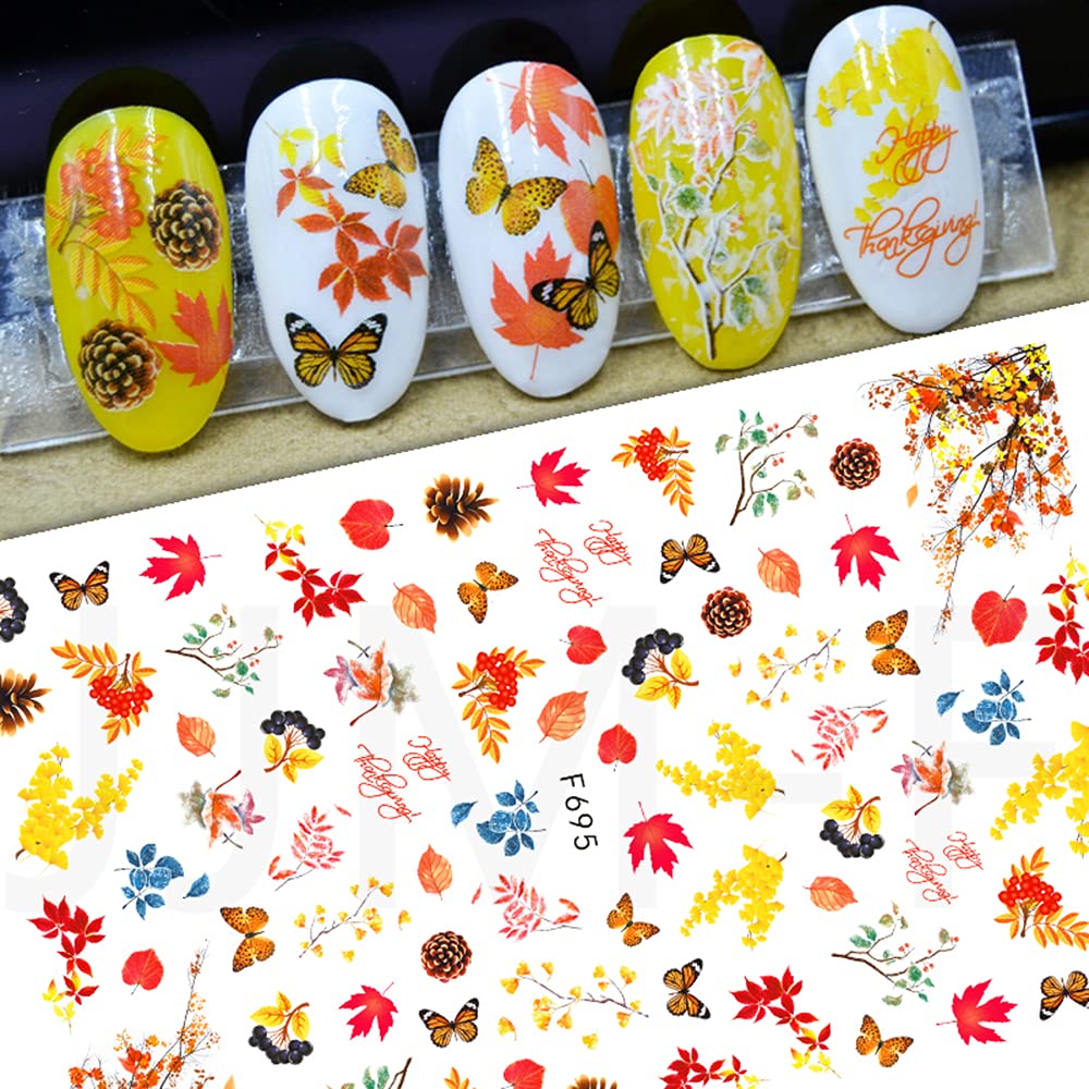 Fall Nail Art Stickers - 3D Self-Adhesive Maple Leaf Nail Decals for Thanksgiving & Autumn Nail Designs | 6 Sheets of Nail Foil Stickers for Acrylic Nails, Perfect for Thanksgiving Day Decorations & Seasonal Nail Art