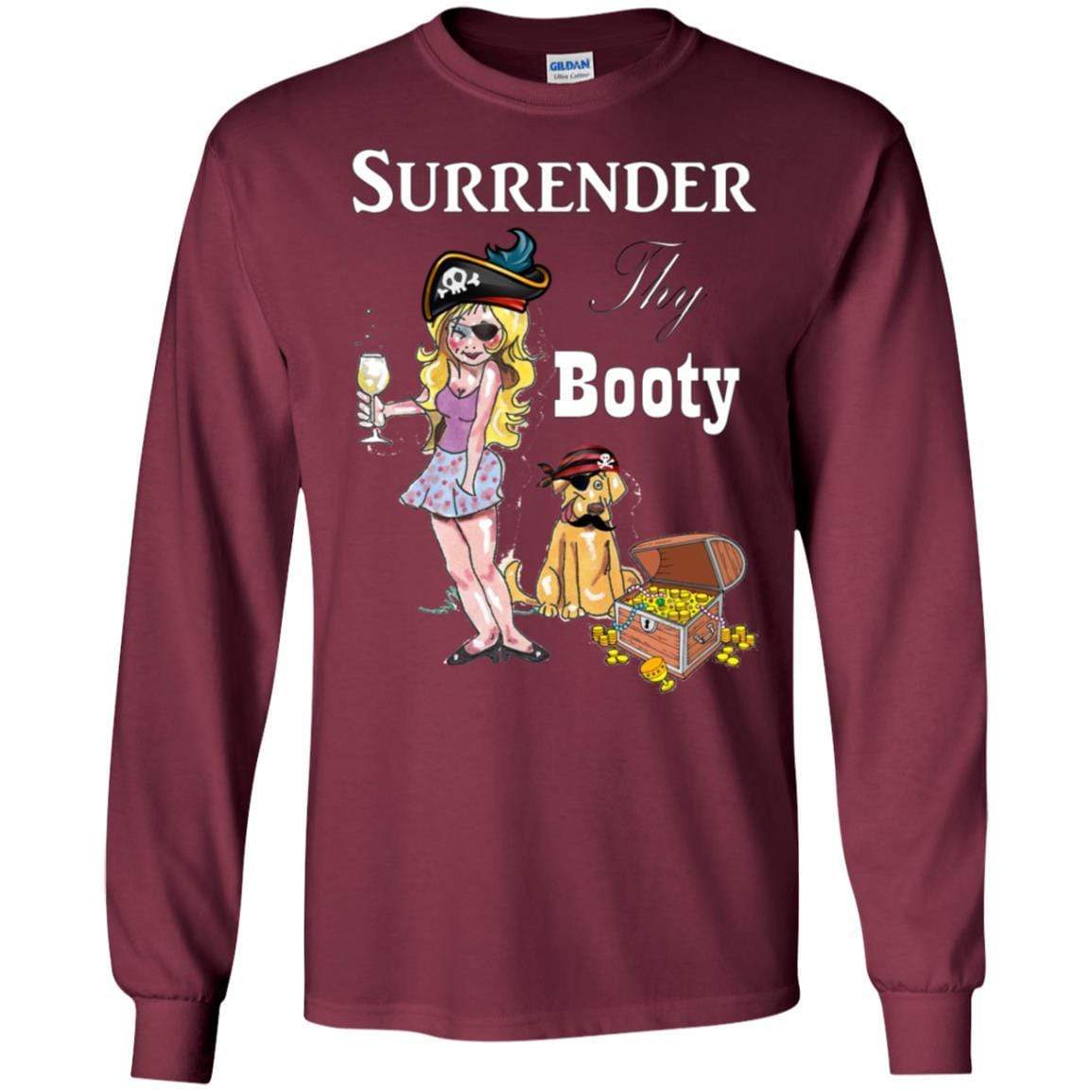 WineyBitches.Co Surrender Thy Booty Long Sleeve Ultra Soft Cotton T-Shirt for Women | Vintage Graphic Tee | Casual Wear & Lounge Outfit