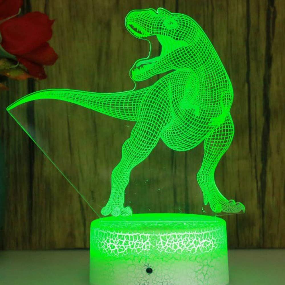 3D Dinosaur Night Light LED Touch Switch Desk Lamp - 7 Color Changing Optical Illusion Lamp for Kids Room, Nursery Decor, Birthday Gift, Christmas Present, Home Decoration, Children's Toy