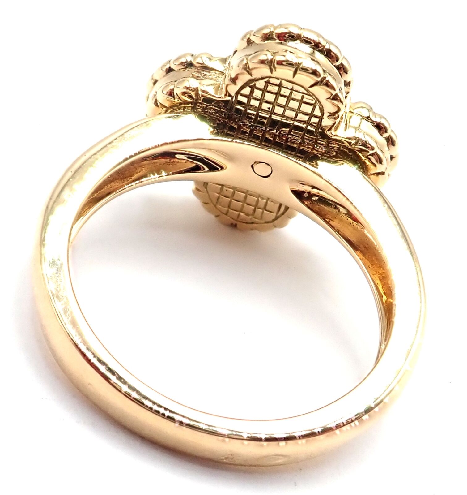 Authentic Van Cleef & Arpels Alhambra 18k Yellow Gold Coral Diamond Ring - Luxury Jewelry for Women, Elegant Gift for Anniversary, Wedding & Special Occasions