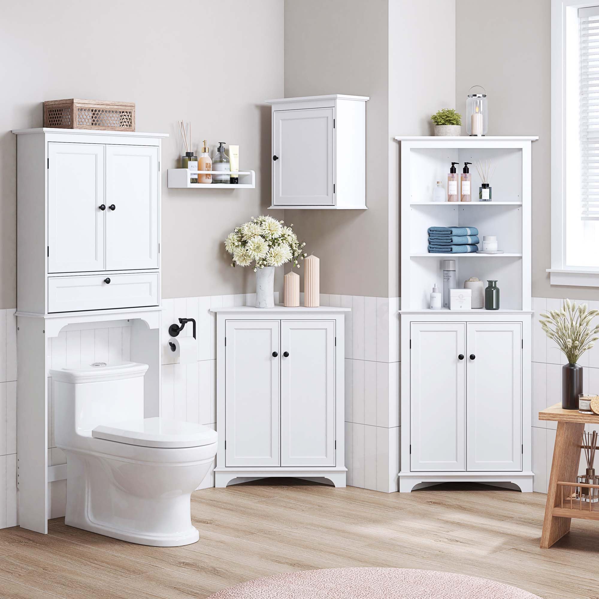 White Wall Mounted Bathroom Storage Cabinet - Small Medicine Cabinet Organizer for Bathroom, Kitchen & Living Room - Perfect for Toiletries, Cosmetics & Home Essentials - Space Saving Bathroom Wall Cabinet with Mirror
