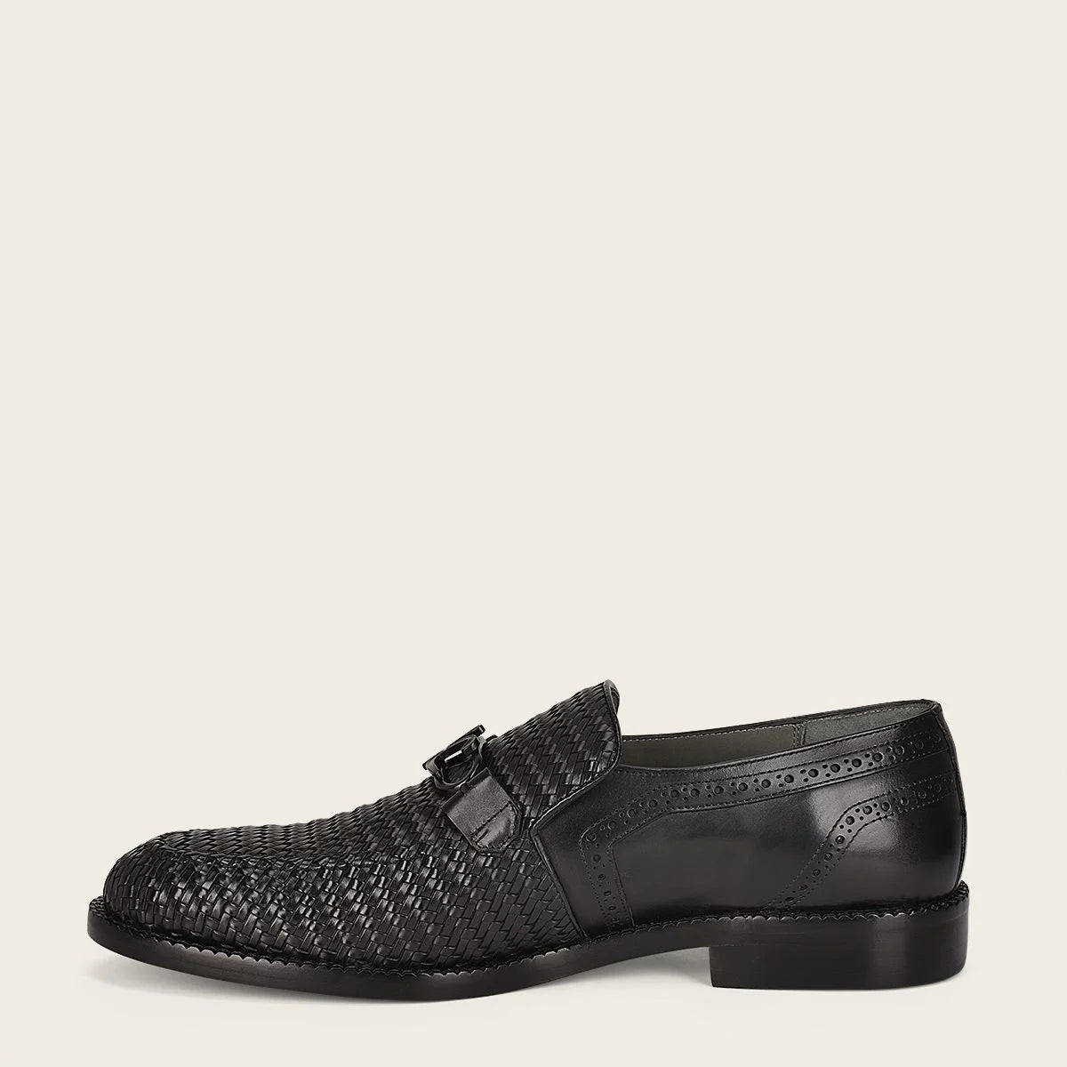 Franco Cuadra Q94TEBU Men's Black Fashion Casual Woven Leather Loafers - Comfortable Slip-On Shoes for Office, Travel & Daily Wear