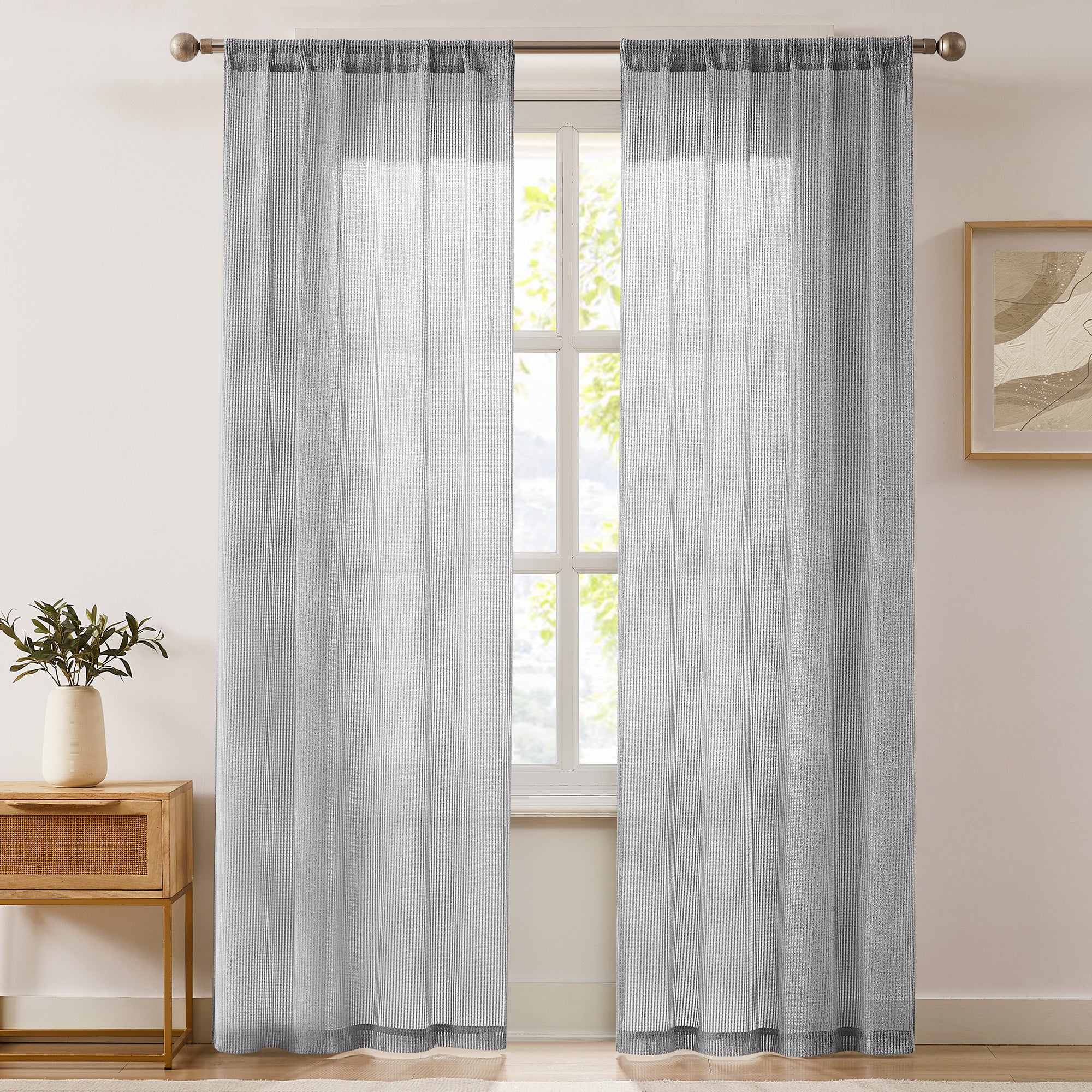 Milla Knitted Textured Sheer Window Curtain Panel Pair - Light Filtering Semi-Sheer Drapes for Living Room, Bedroom & Kitchen - Elegant Home Decor with Soft Texture & Privacy
