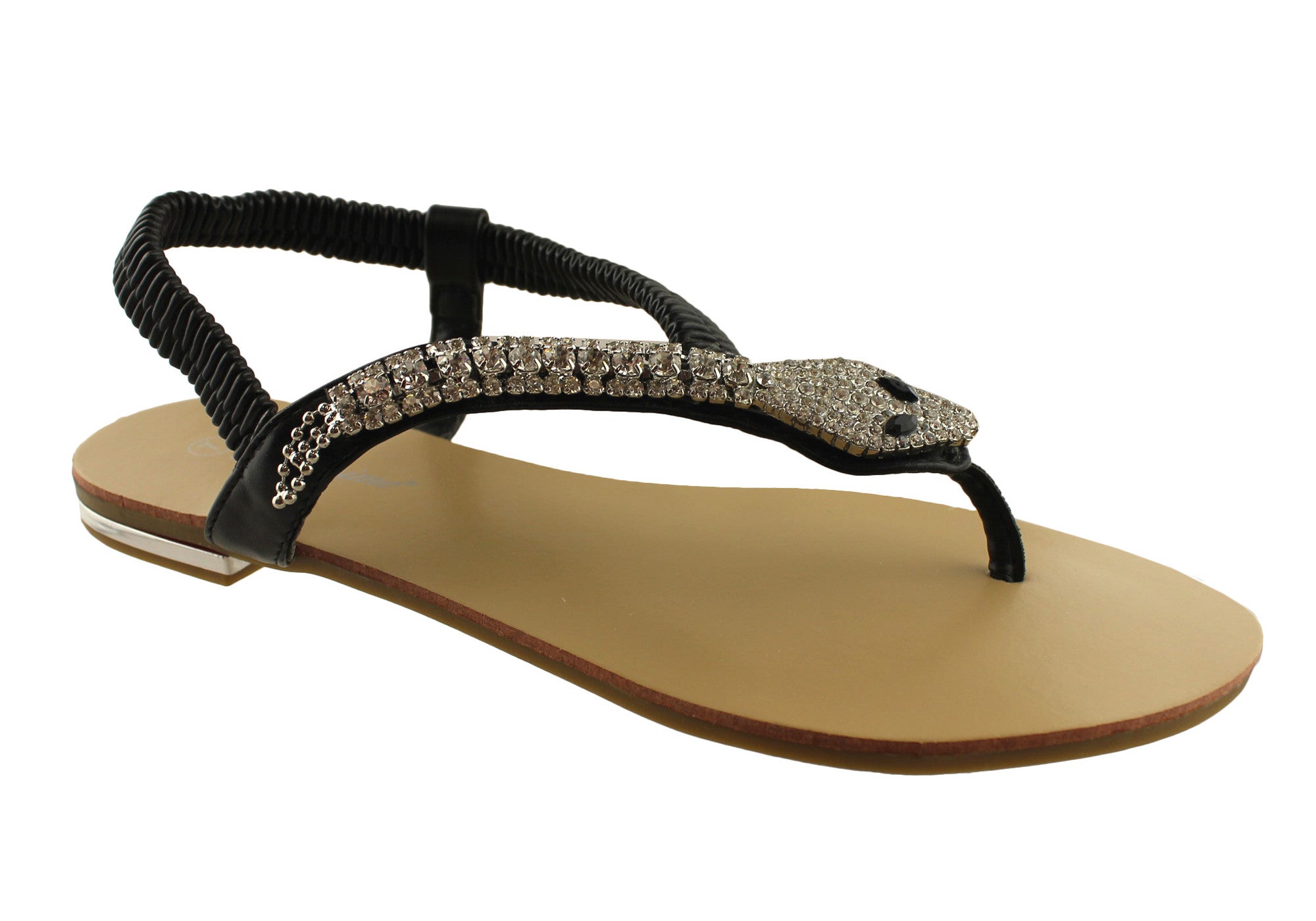 Bellissimo Women's Snake Print Summer Sandals with Diamante Accents - Perfect for Beach, Vacation, and Casual Outings