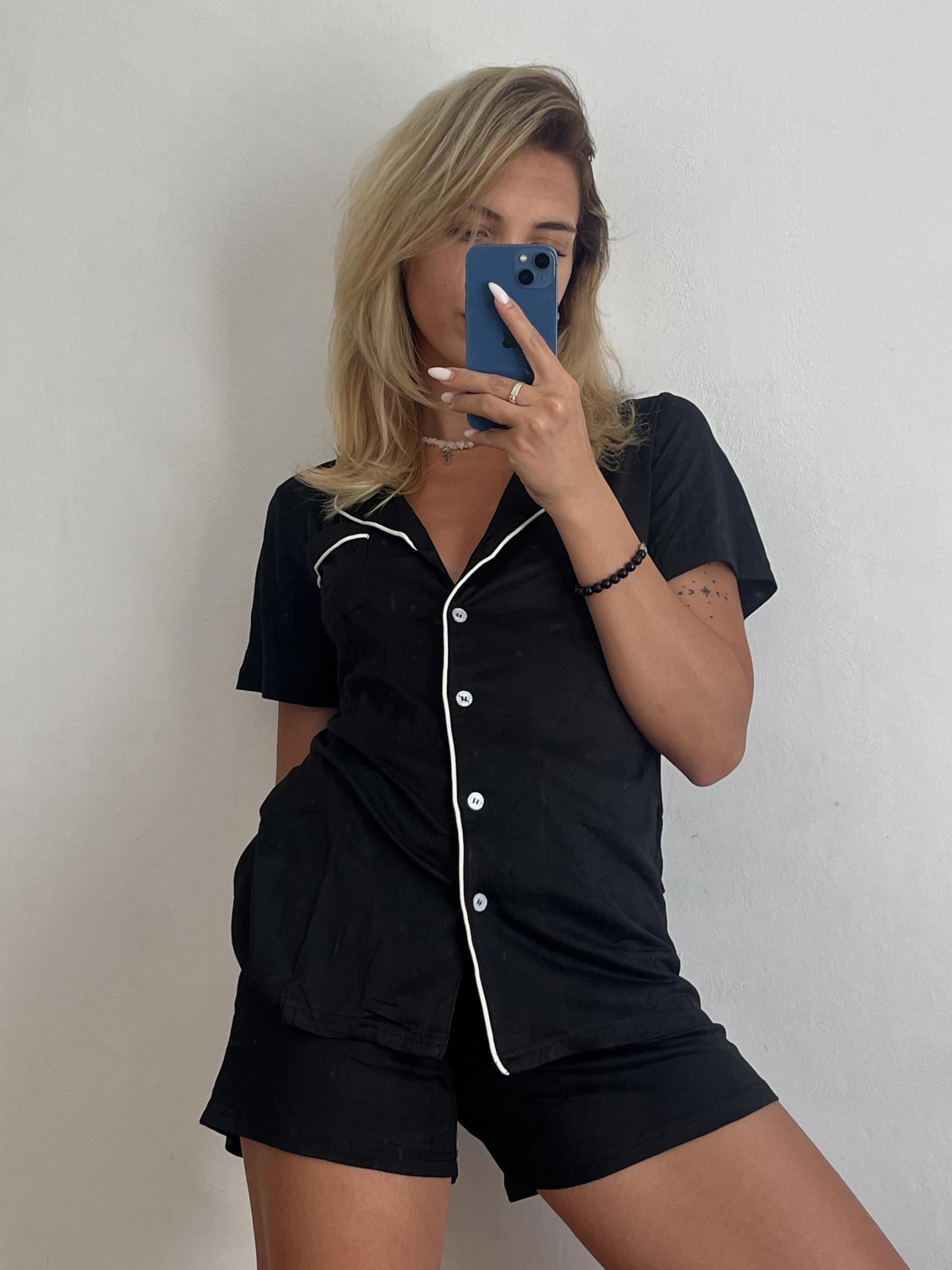 Ekouaer Women's Soft Short Sleeve Pajama Set - 2 Piece Button Down Sleepwear & Lounge Outfit for Comfortable Nightwear, Relaxing at Home, and Gift Giving