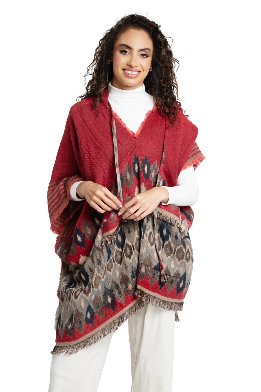 Aztec Frayed Hooded Poncho - Boho Chic Oversized Sweater Coat for Women | Perfect for Fall Layering, Music Festivals & Cozy Outdoor Adventures