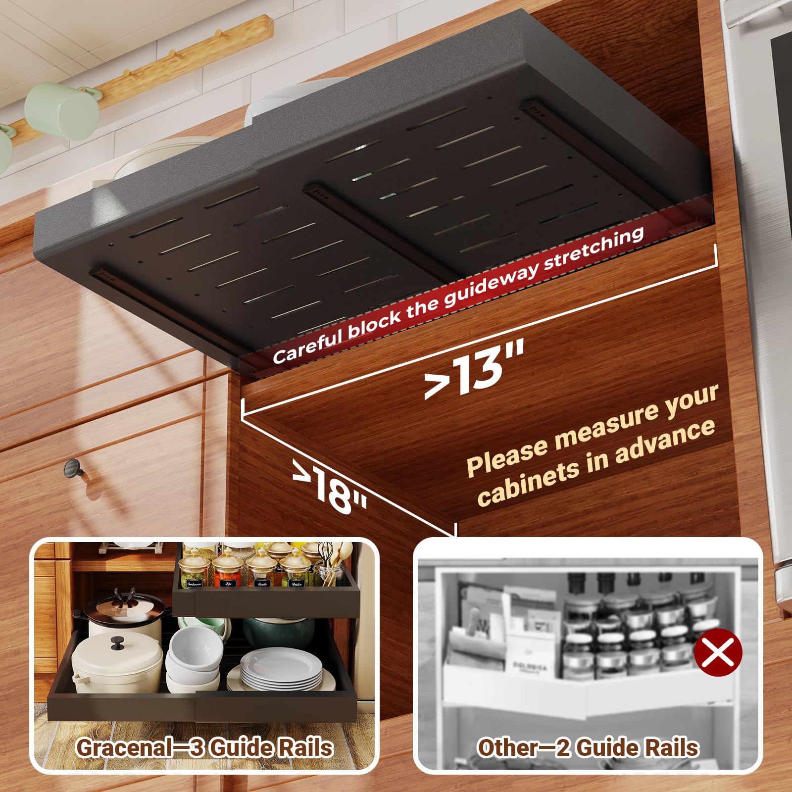 Expandable Pull Out Cabinet Organizer - Heavy Duty Kitchen & Bathroom Storage (12.5