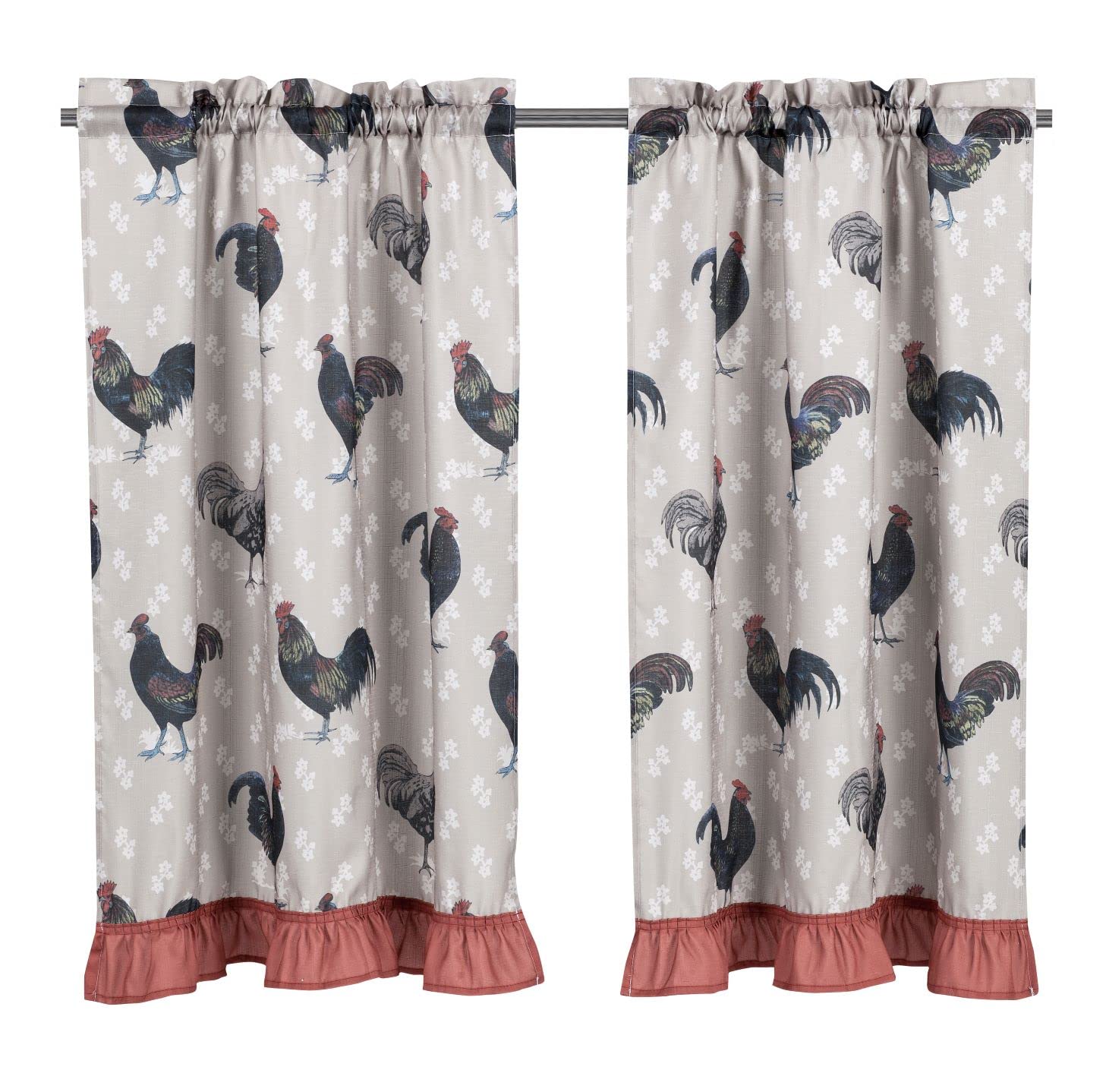 Regal Home Collections Rooster Print Kitchen Curtains 3-Piece Set - Farmhouse Style Half Window Panels & Valance (56
