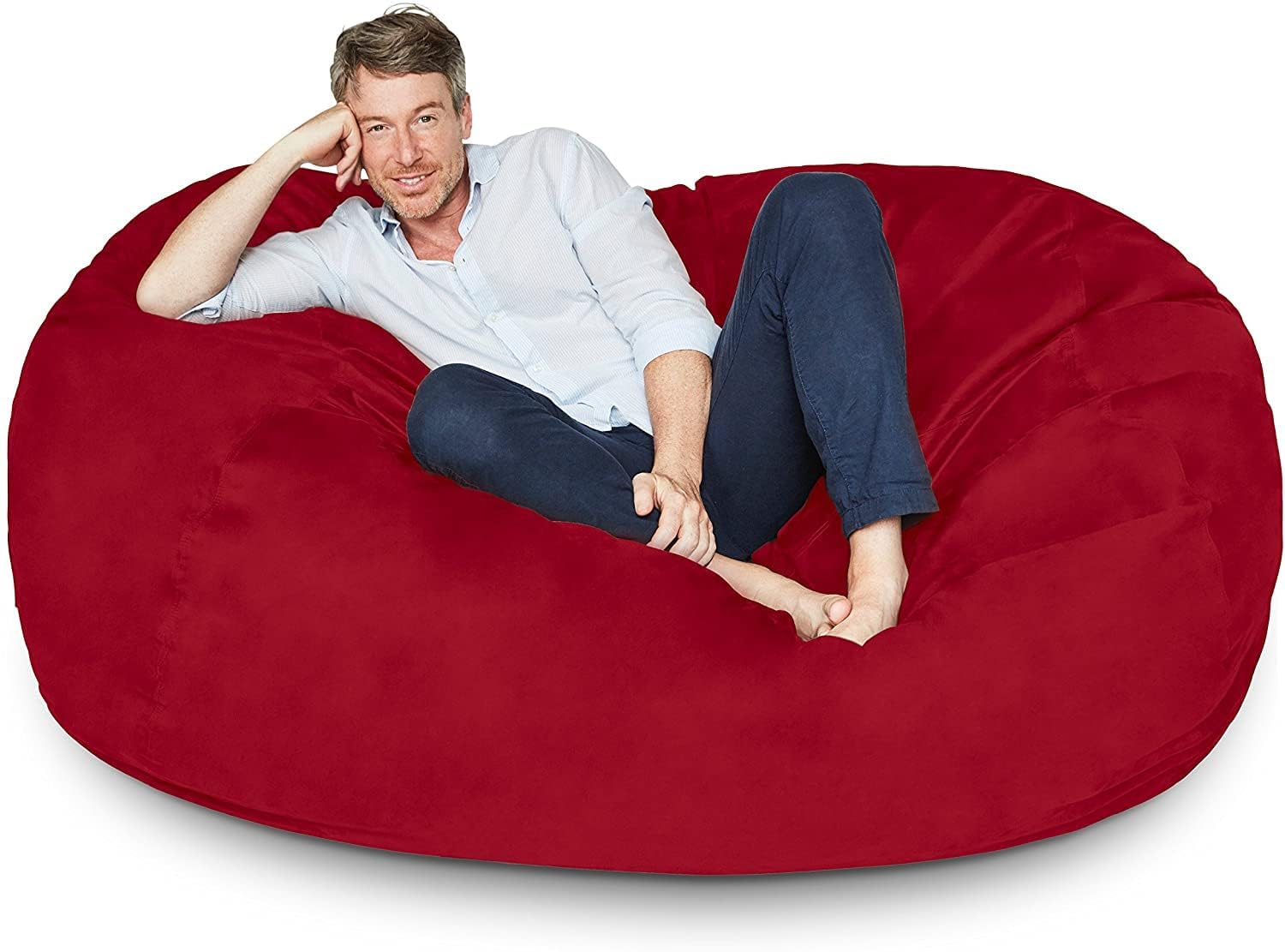 Lumaland Luxury Microsuede Bean Bag Cover - Machine Washable 6-Foot Replacement Outer Shell with Red Inlay | Perfect for Living Room, Game Room & Dorm Decor