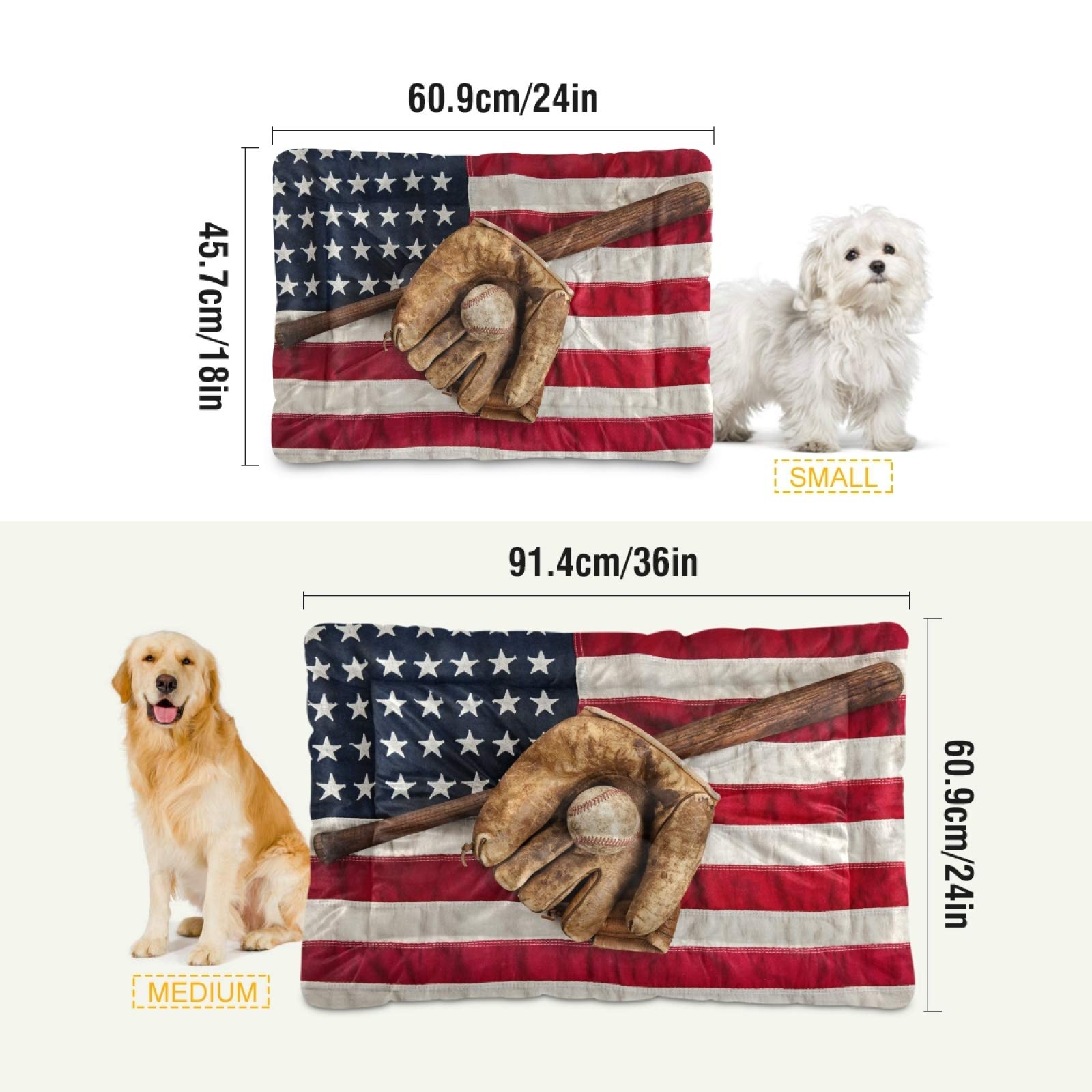 Vintage Baseball Bat Design Pet Bed - Ultra Soft Rectangle Dog & Cat Bed for Small Medium Large Breeds, 36x24 Inch - Cozy Calming Bed for Living Room, Bedroom & Kennel Use