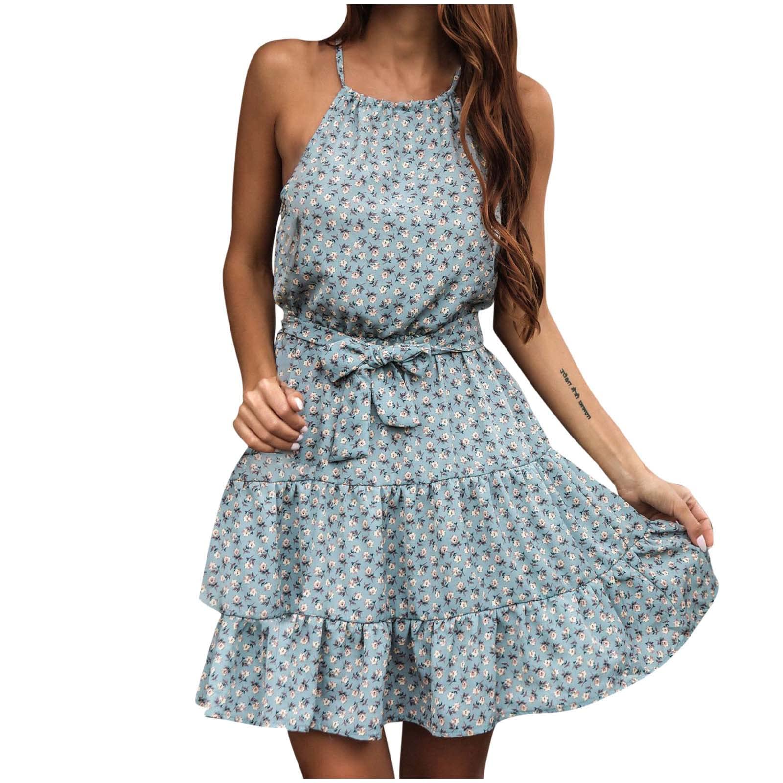 Vifucz Women's Floral Summer Dress - Sleeveless Ruffle Swing Slip Dress, Flowy Beach Dress for Women - Perfect for Vacation, Party & Casual Wear