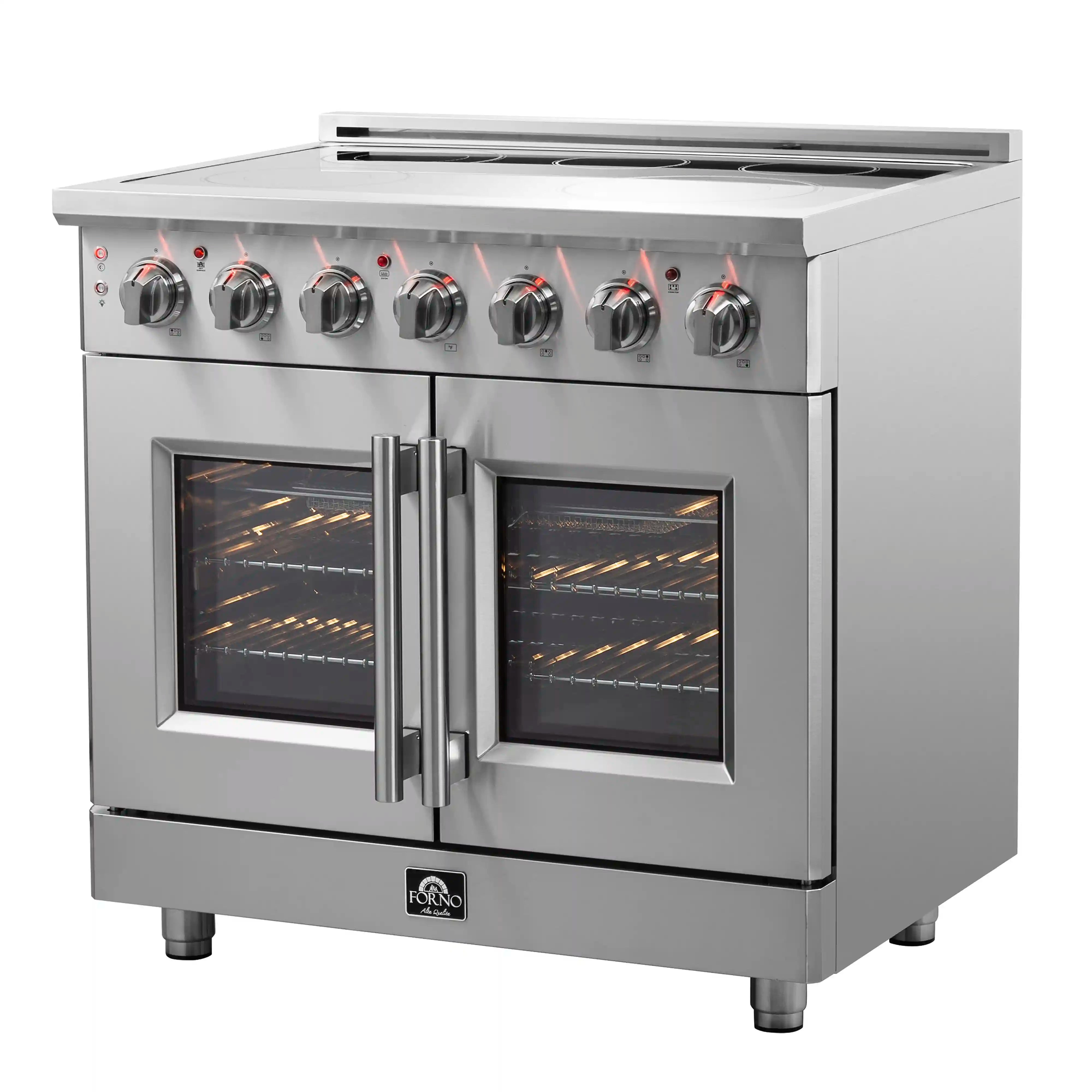 Forno Massimo 36 Inch Freestanding French Door Electric Range - Stainless Steel (FFSEL6955 36) | Professional Kitchen Appliance for Home Chefs & Modern Cooking
