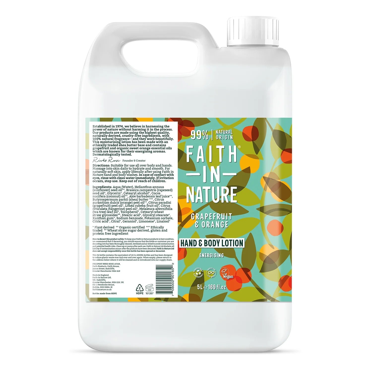 Faith In Nature Grapefruit & Orange Hand & Body Lotion Refill 5L - Natural Moisturizing Lotion for Dry Skin - Perfect for Home, Spa & Office Use
