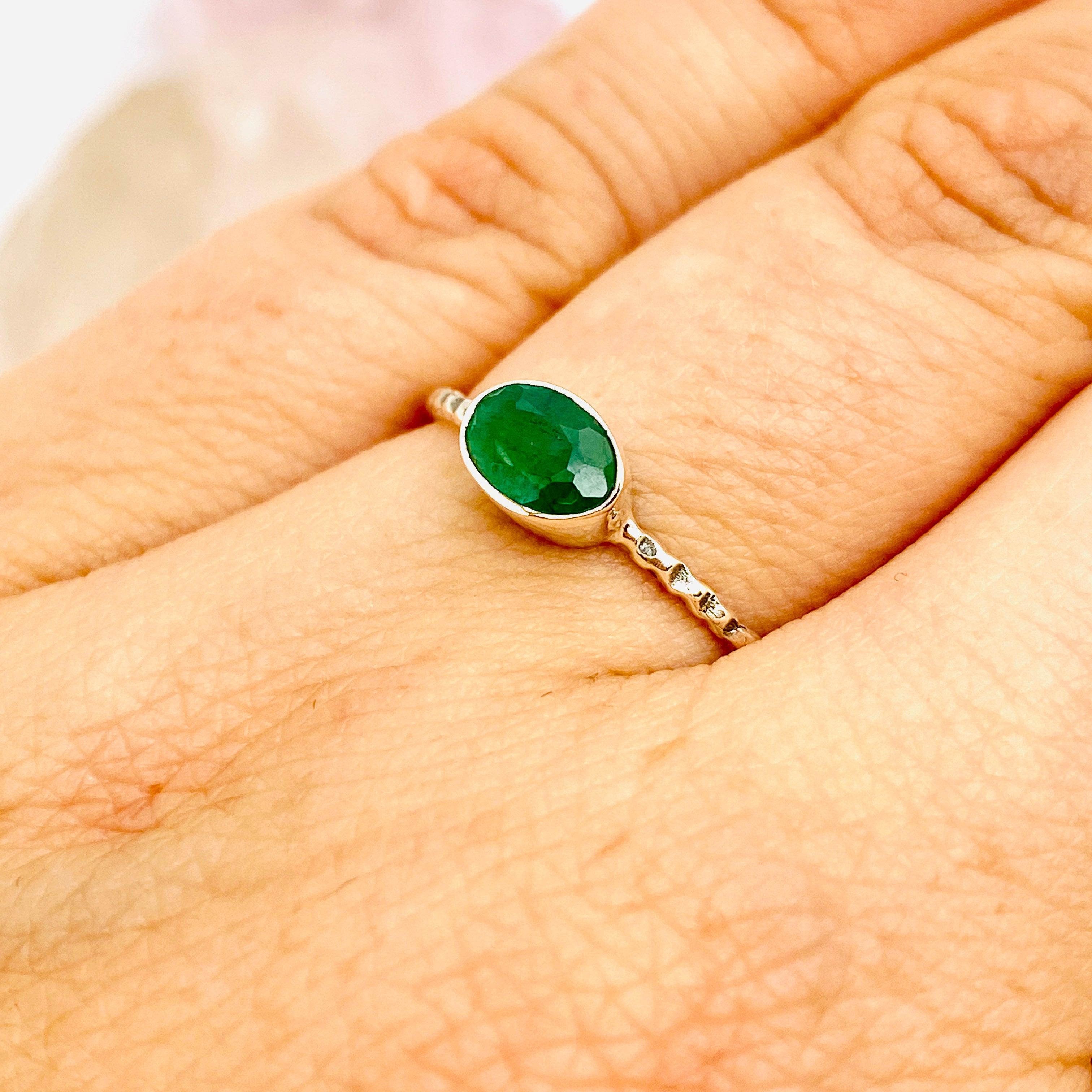 Emerald Oval Faceted Fine Band Ring R3750 EM - Elegant Green Gemstone Jewelry for Women - Perfect for Weddings, Anniversaries & Special Occasions