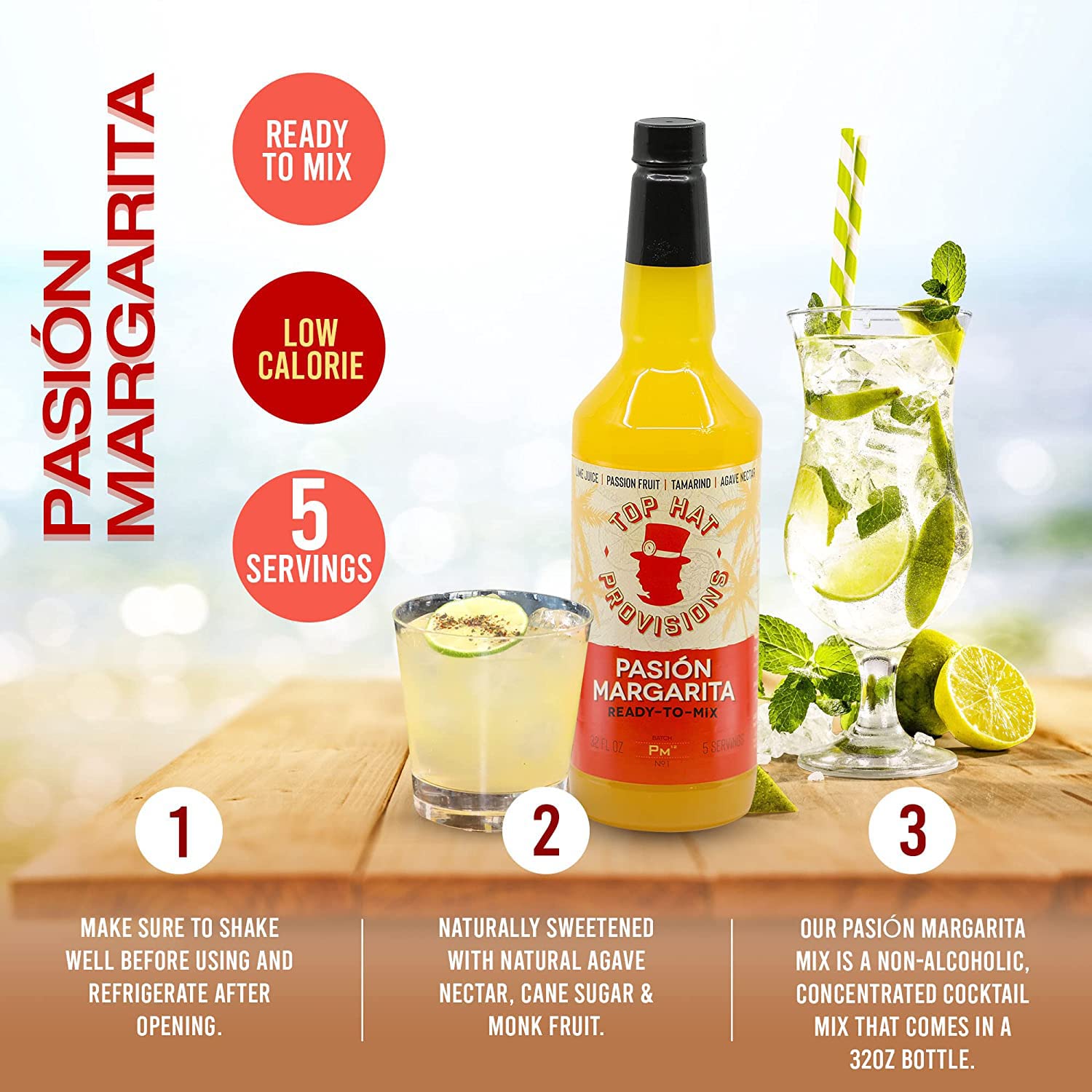 Premium Passion Fruit Margarita Mix - Handcrafted with Real Passion Fruit, Organic Agave Nectar & Lime Juice - Low Calorie Cocktail Mixer - 32oz Bottle - Perfect for Parties, Summer BBQs & Tropical Themed Events