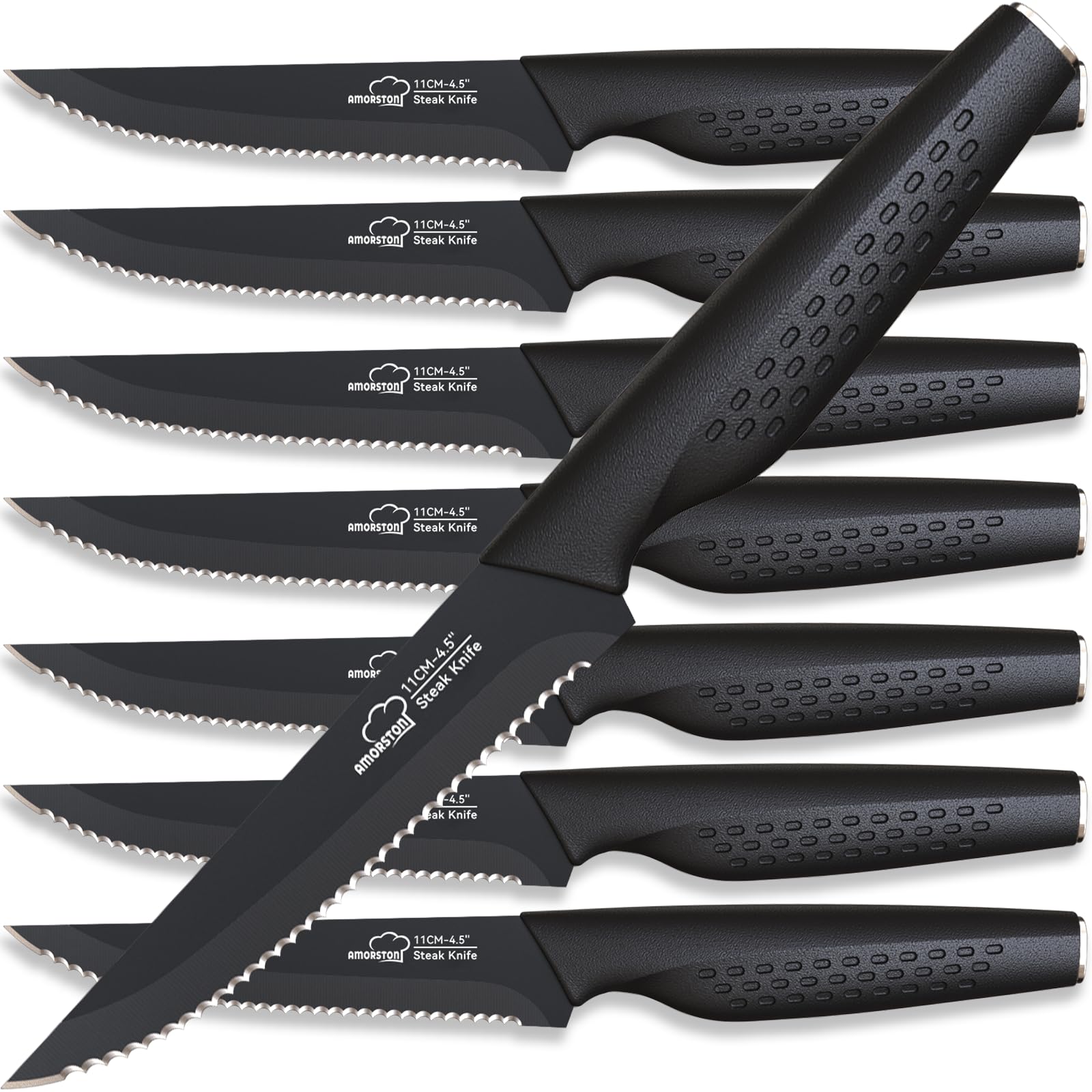 Premium 8-Piece Stainless Steel Steak Knife Set - Serrated Blades, Dishwasher Safe, Elegant Black Handle - Perfect for Steak Dinners, BBQs & Fine Dining at Home