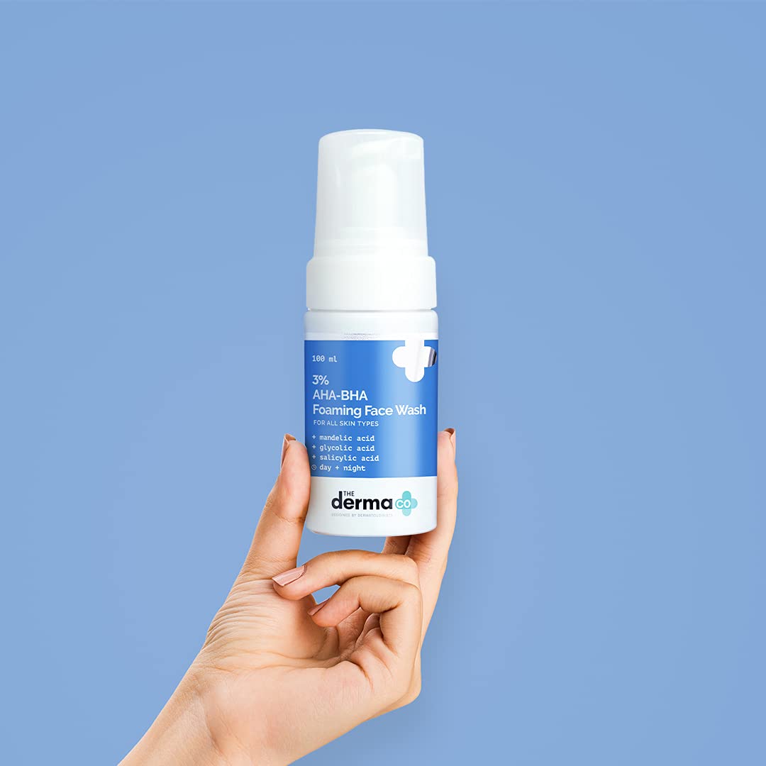 The Derma Co 3% AHA+BHA Foaming Daily Face Wash for Acne-Prone Skin - 100ml | Gentle Exfoliating Cleanser for Clear Skin | Perfect for Morning & Night Skincare Routine