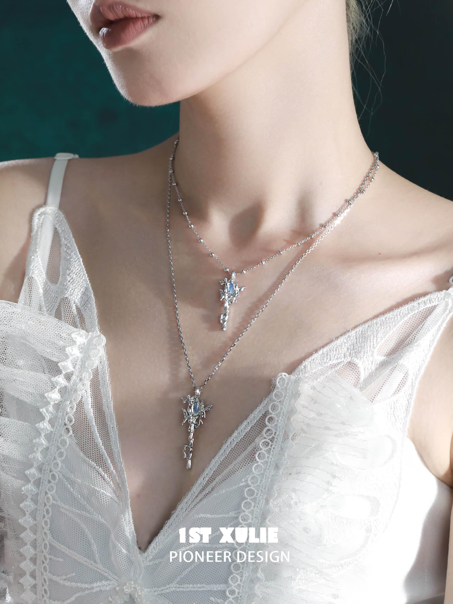 Blue Sky S925 Sterling Silver Opal Genie Key Pendant Necklace - Dainty Choker for Women - Perfect for Everyday Wear, Gift Giving & Boho Fashion