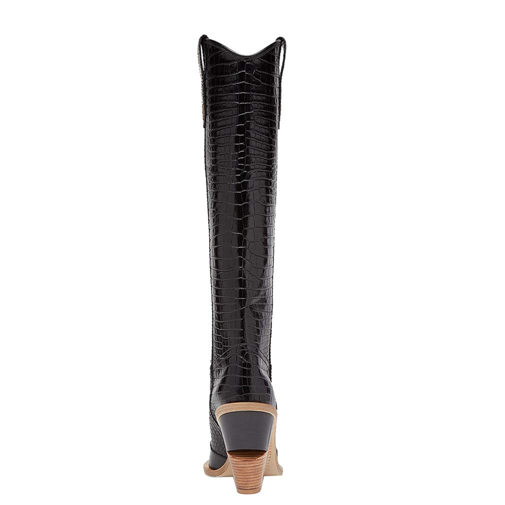 YIYA Women's Cowgirl Knee High Boots with Thick Wedge Heel - Western Cowboy Fashion Dress Boots for Women - Perfect for Rodeo, Country Dancing & Fall Fashion Outfits