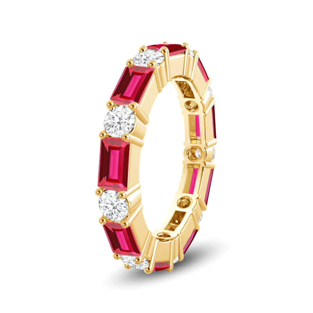 Timeless Created Ruby & Lab Grown Diamond Eternity Band Ring for Women - Perfect for Weddings, Anniversaries & Special Occasions