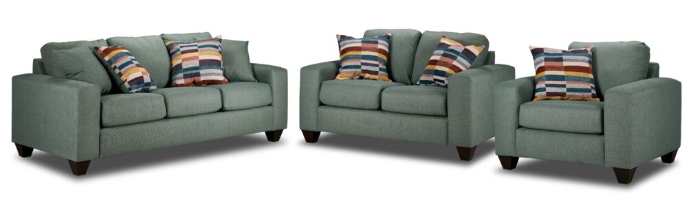 Modern Cindy Sofa Set - 3-Piece Loveseat and Chair with Jade Green Upholstery for Living Room, Lounge & Home Decor