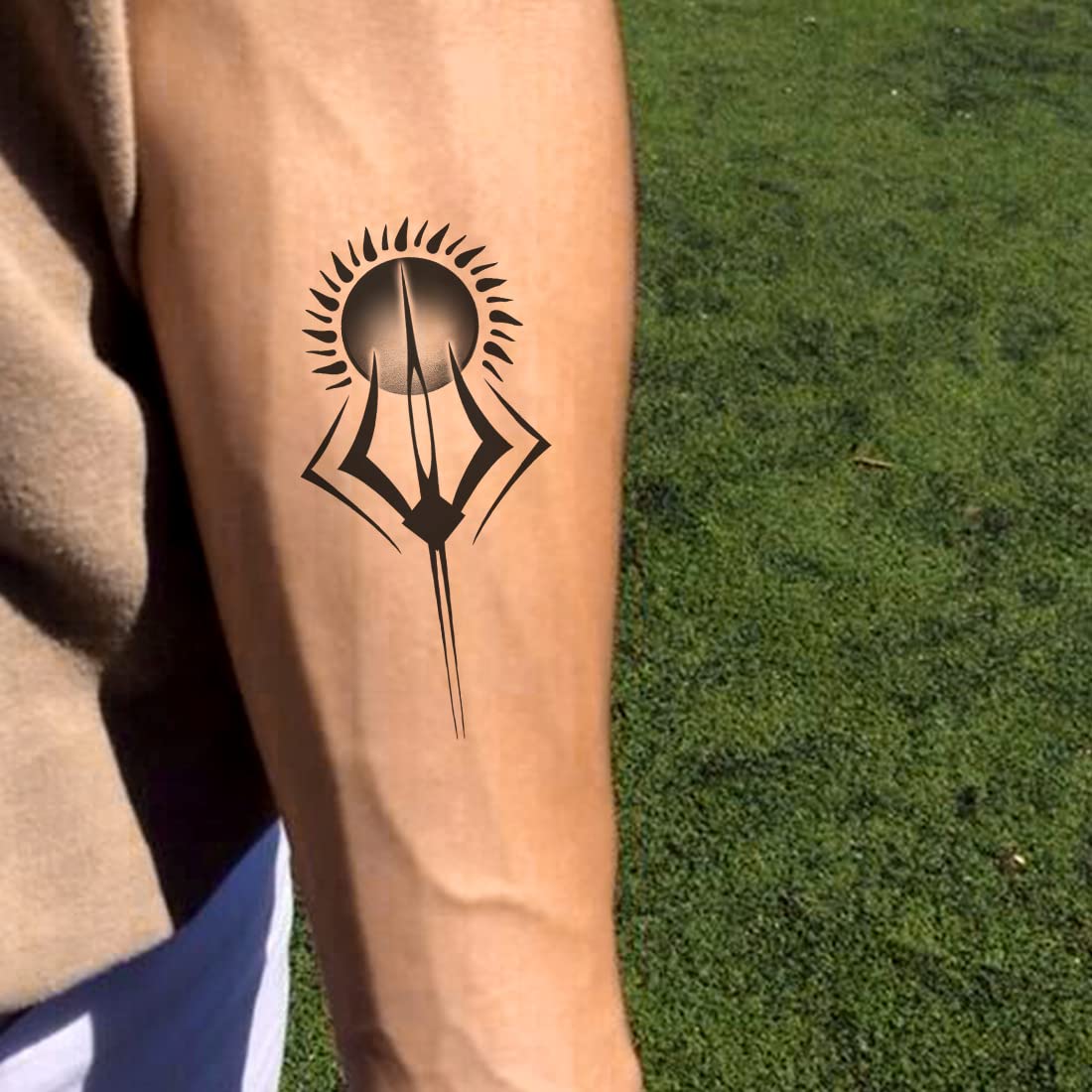 Trishul with Sun Design Waterproof Temporary Tattoo for Men & Women - Perfect for Festivals, Parties, and Spiritual Events
