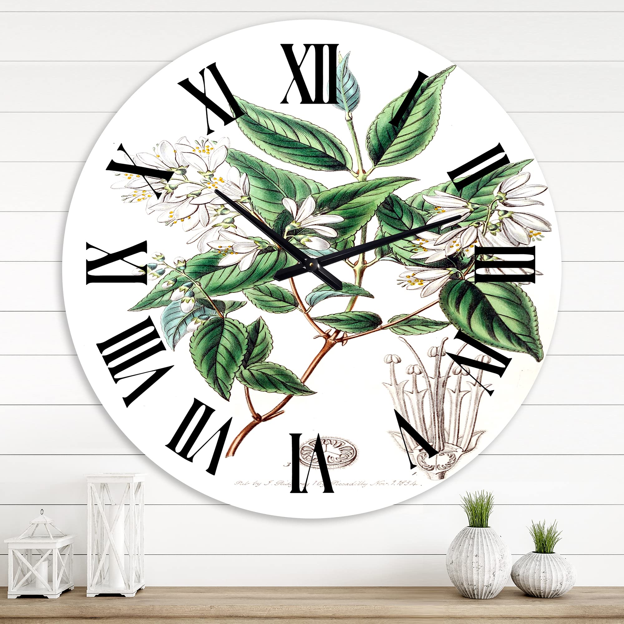 Vintage Botanicals X Floral Wall Clock - Large Traditional Design for Living Room, Bedroom & Office Decor | Perfect for Home, Farmhouse & Vintage Style Interiors
