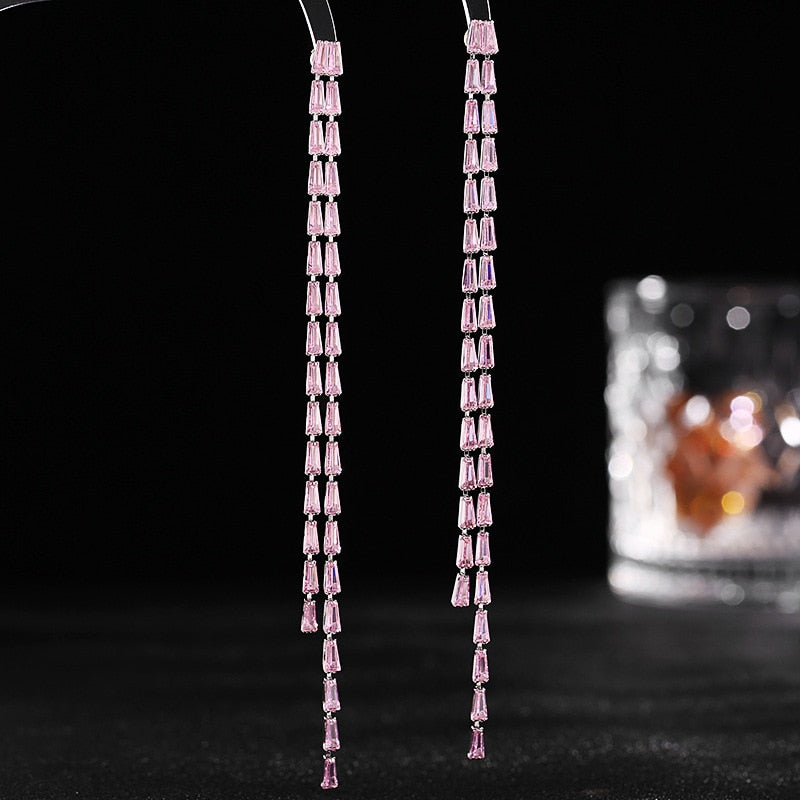 Elegant Zircon Inlaid Long Tassel Earrings for Women - Wedding, Bridal, Party & Fashion Jewelry - Perfect for Special Occasions & Evening Events