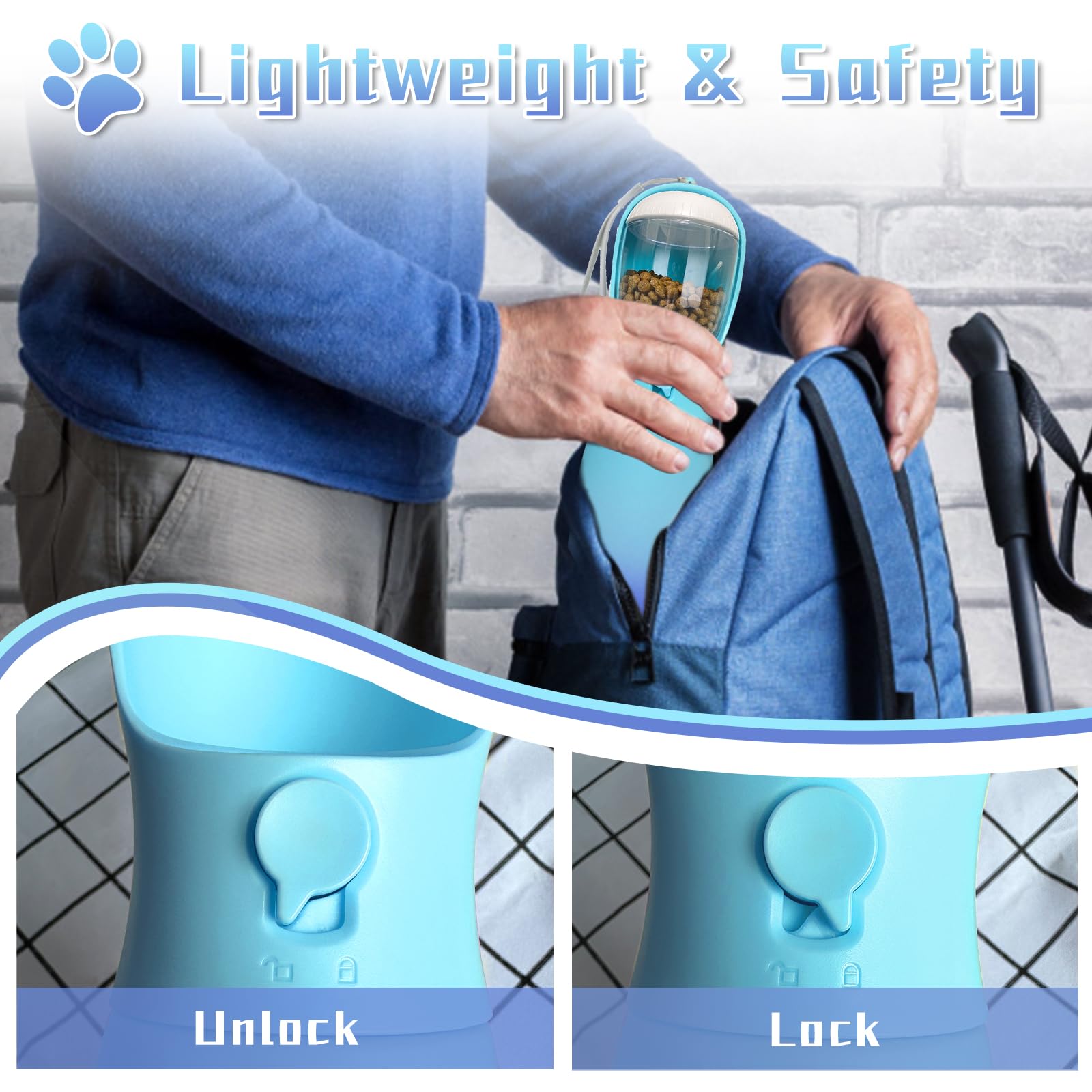 2-in-1 Portable Dog Water Bottle & Food Container - 19Oz Travel Bowl for Hiking, Walking & Outdoor Adventures - BPA Free Pet Accessories for Puppies & Dogs (Blue) - Perfect for Camping, Park Visits & Daily Walks