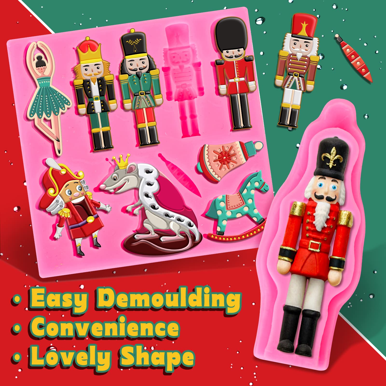 2Pcs Christmas Soldier Horse Mouse Pattern Silicone Nutcracker Fondant Molds - Xmas Resin Baking Molds for DIY Candy, Chocolate, Cookie & Cake Decorating - Perfect for Holiday Baking, Party Treats & Festive Desserts