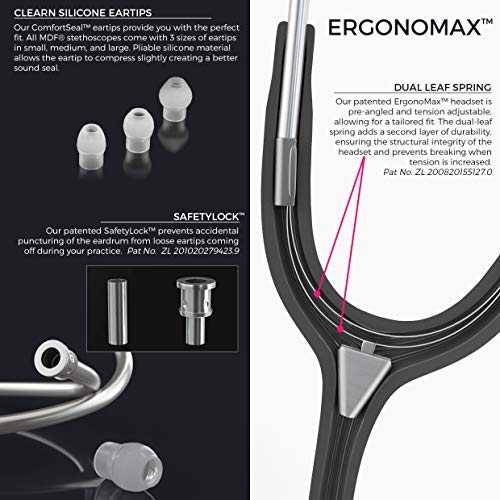 Premium MDF ProCardial Cardiology Stethoscope - Dual Head Stainless Steel Adult Stethoscope with Black Tube & Gold Chestpiece (MDF797K11) - Ideal for Doctors, Nurses, and Medical Professionals in Hospitals & Clinics