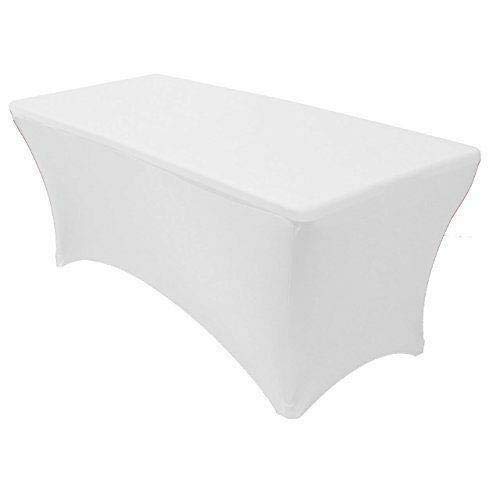 Premium White Rectangle Stretch Tablecloth - Washable Polyester Fabric for Weddings, Banquets, Parties & Dining - Bulk Pack Table Linens for Kitchen, Camping & Fall Decor