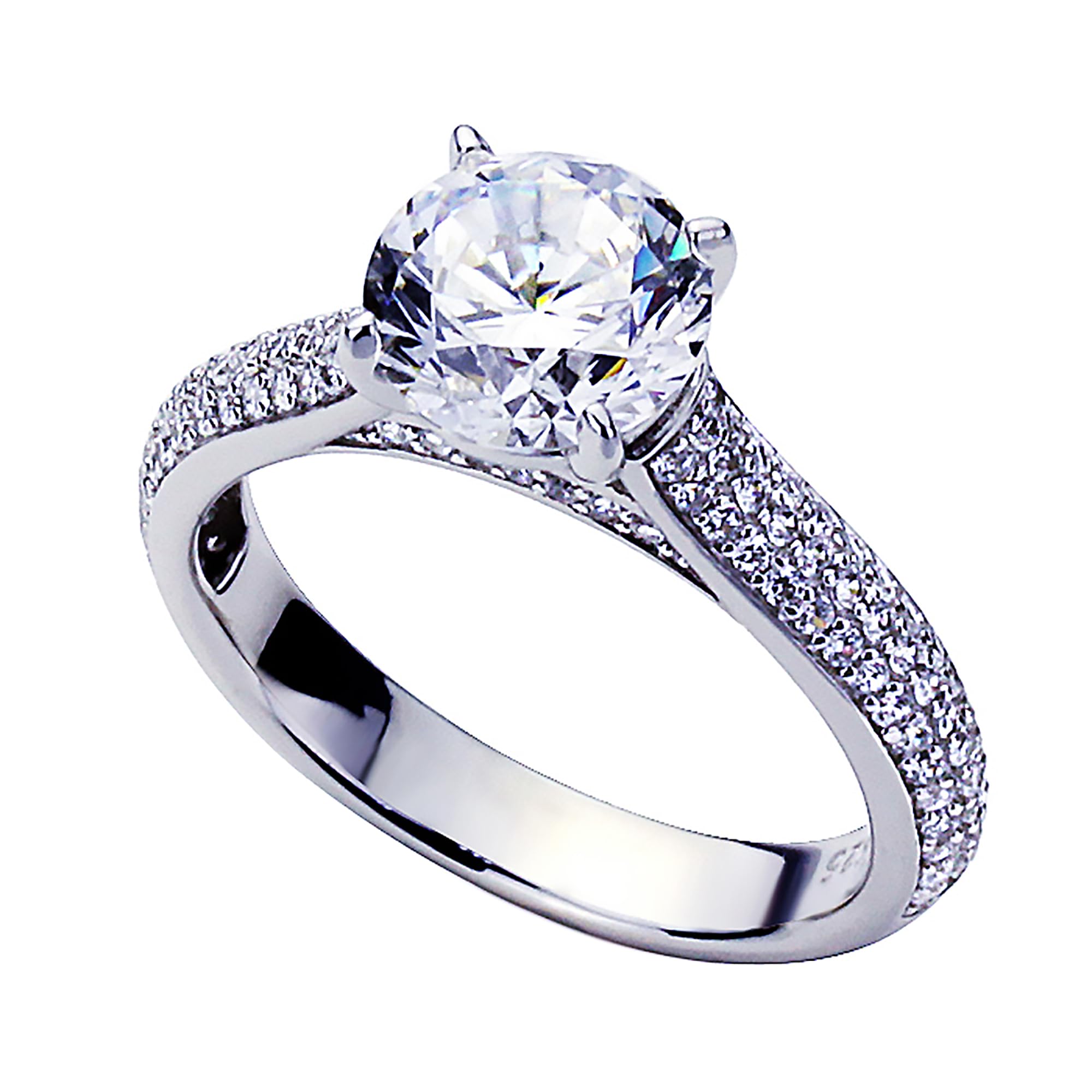 2CT Round CZ Platinum Plated Sterling Silver Engagement Ring for Women - Size 5-9 | Wedding, Proposal, Anniversary Gift Idea