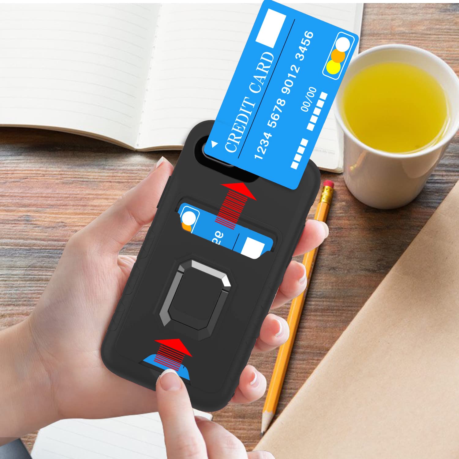 Premium iPhone 11 Case with Tempered Glass Screen Protector & Card Holder - Slim Protective Cover for iPhone 11 (6.1