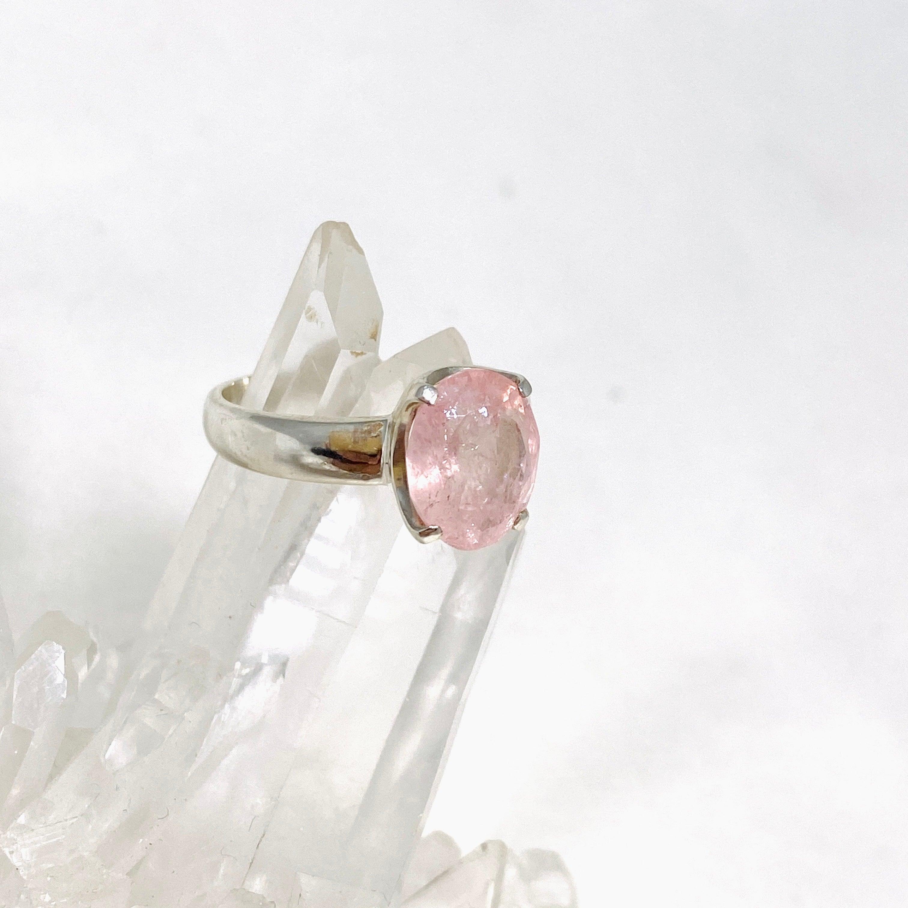 Morganite Faceted Oval Ring Size 9 - 14K Rose Gold Engagement Ring for Women, Perfect for Valentine's Day Gift & Anniversary Jewelry