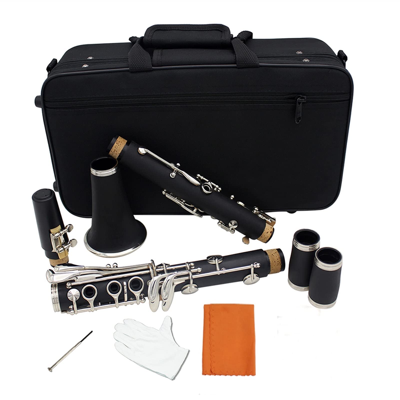 Professional 17-Key Bb Flat Soprano Bakelite Clarinet for Students - Nickel Plated with Cleaning Kit & 10 Reeds | Perfect for School Bands, Beginners & Woodwind Instrument Practice