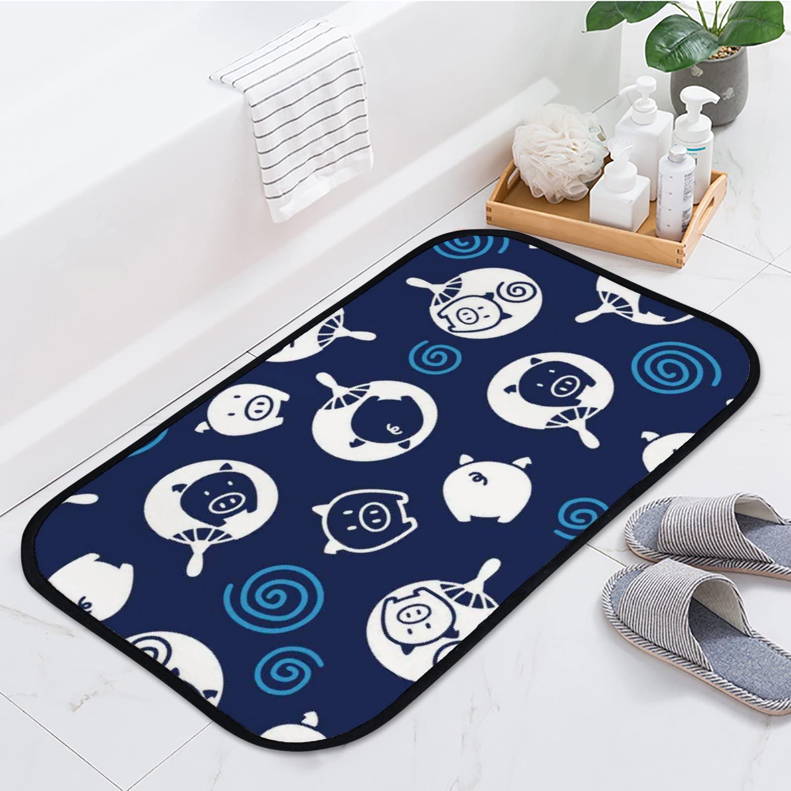 Japanese Style Fan Pig Non-Slip Washable Soft Foam Area Rugs - 31x20 Inch Kitchen & Bathroom Rug for Home Decor, Indoor/Outdoor Use - Perfect for Entryway, Nursery, and Pet-Friendly Spaces