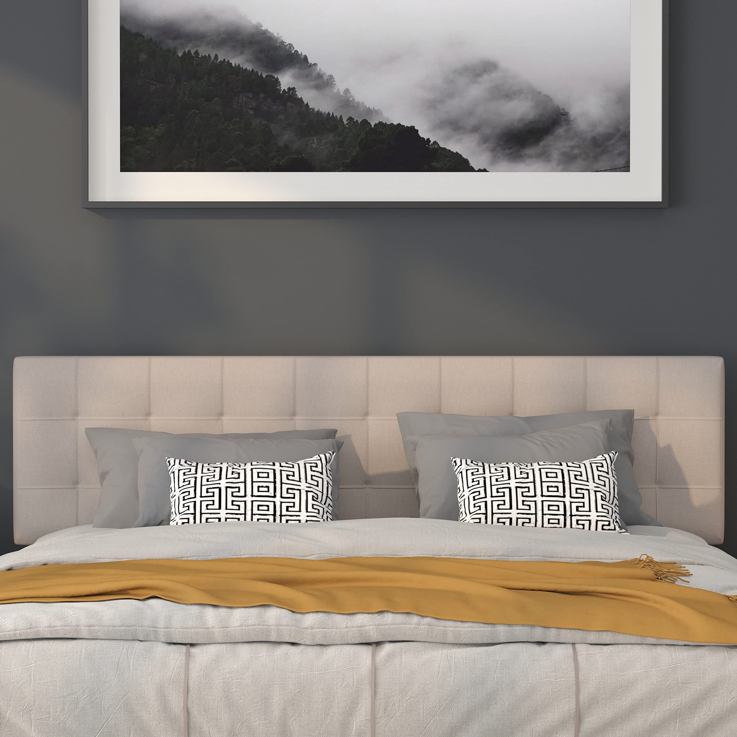 Flash Furniture Bedford Tufted Upholstered King Size Headboard - Beige Fabric Upholstery for Bedroom Decor & Luxury Master Suite Upgrade