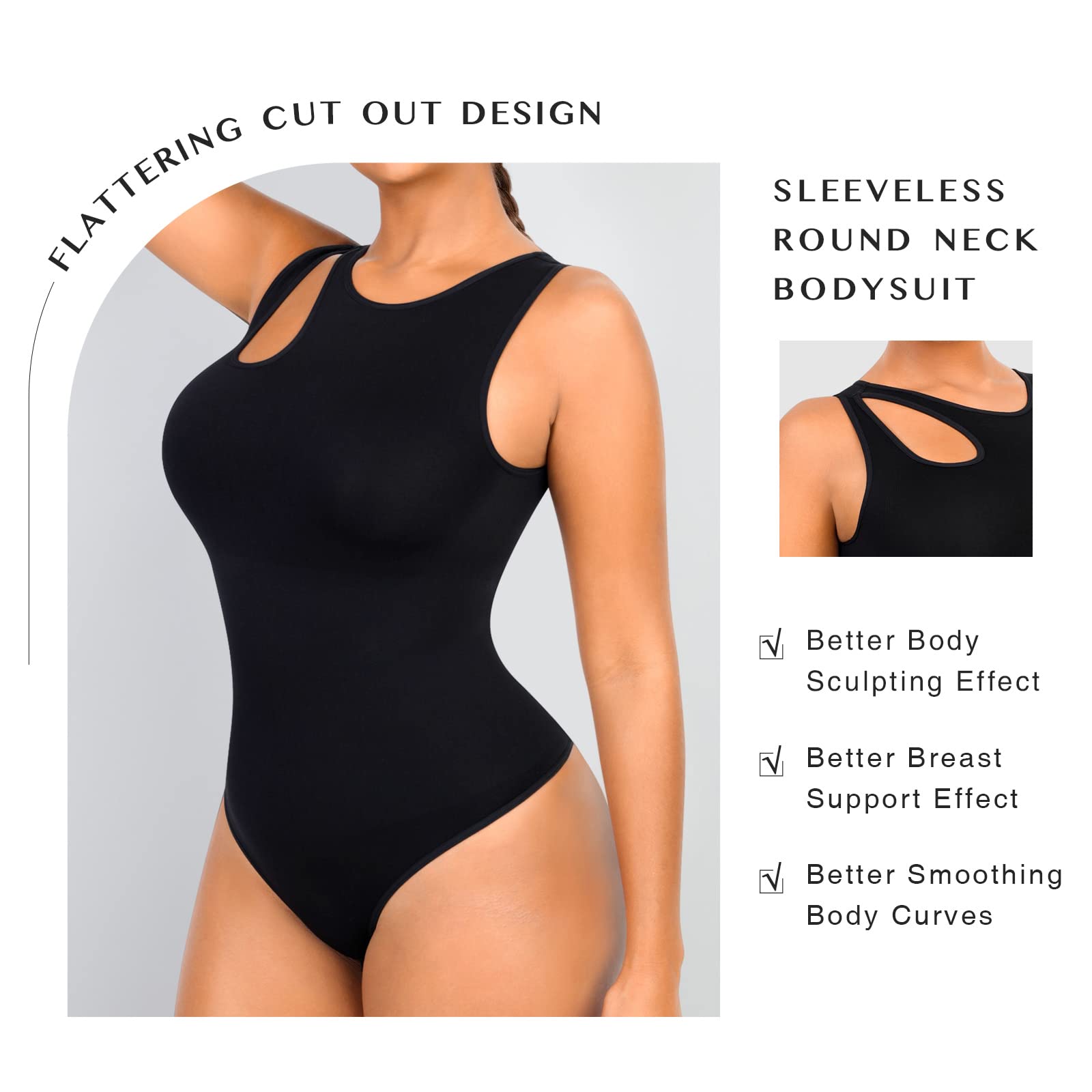 FeelinGirl Women's Tummy Control Bodysuit - Slimming Seamless Thong Body Shaper with Cut Out Design | Perfect for Shapewear, Layering Under Clothes, and Special Occasions