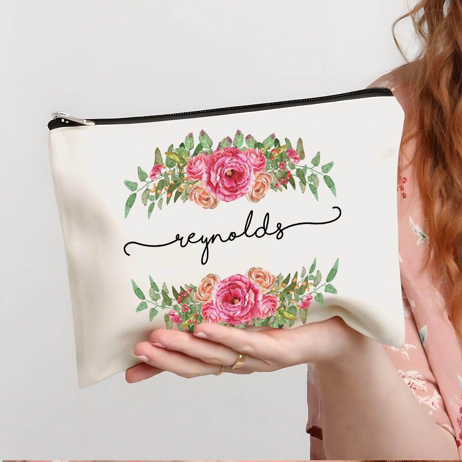 Personalized Linen Printed Alphabet Makeup Bag - Portable Cosmetic Pouch for Travel, Gym & Everyday Use - Custom Monogram Gift for Women & Girls