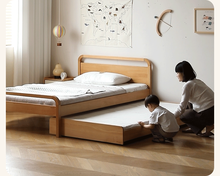 Solid Oak & Beech Wood Floor Bed with Pulley - Toddler Bed for Safe & Comfortable Sleep - Perfect for Montessori Bedrooms & Kids' Room Decor
