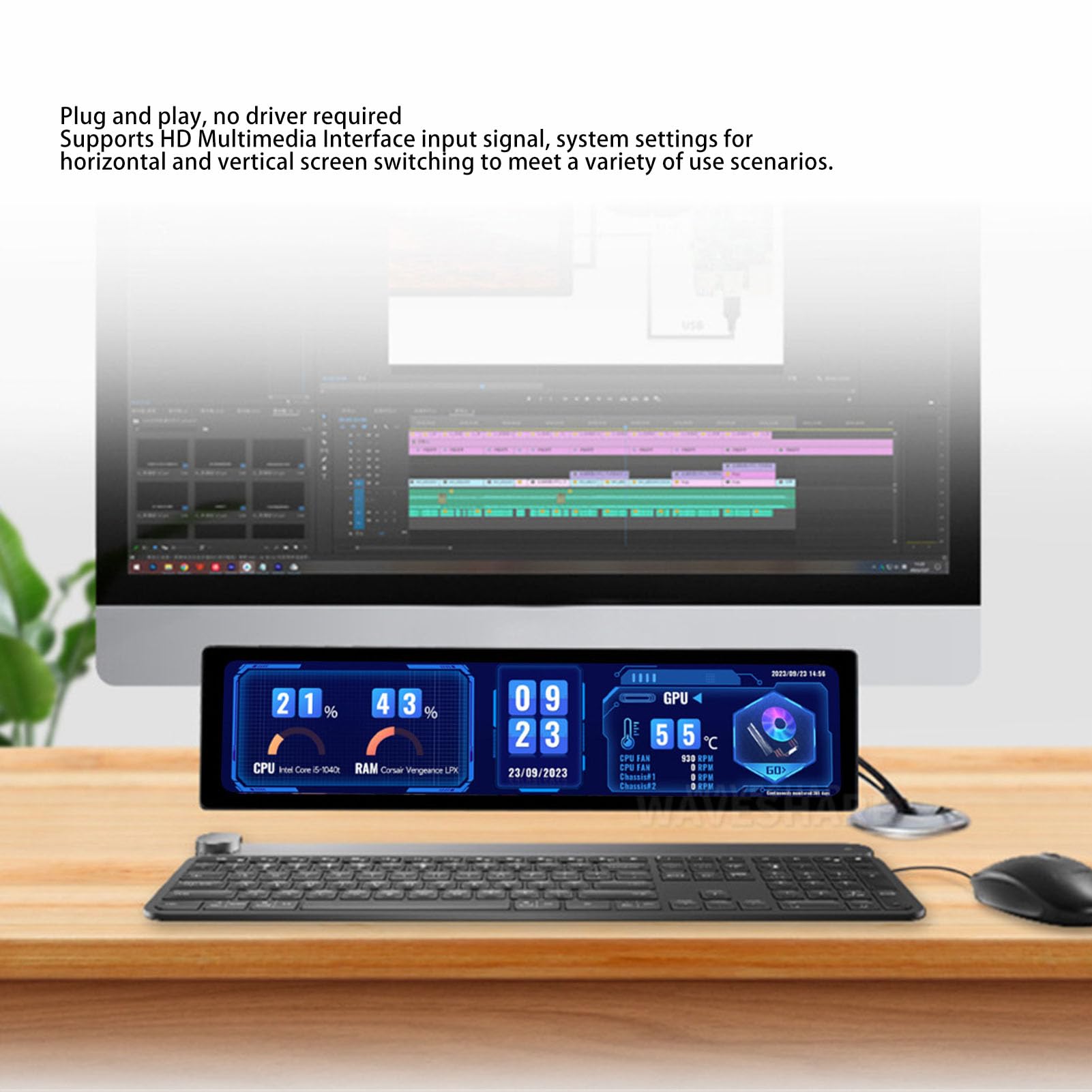11.9 Inch Portable Monitor with Built-in Speaker, Full HD 60Hz HDMI Computer Secondary Display for PC CPU GPU RAM Data Monitoring - Compatible with Raspberry Pi, Ubuntu, Kali & Retropie - Perfect for Coding, Gaming & Office Work